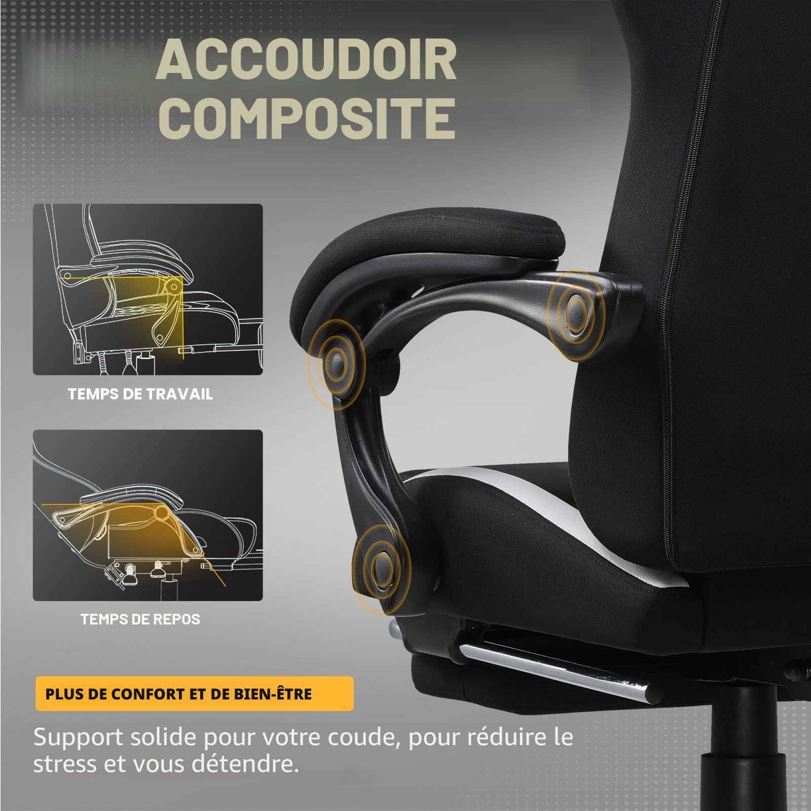 GTPLAYER Chaise de Gamer, Chaise de Bureau, Respirante, en Tissu de qualité supérieure, Ergonomique, réglable et pivotante, avec Repose-Pieds, Supporte 150 kg, Noire