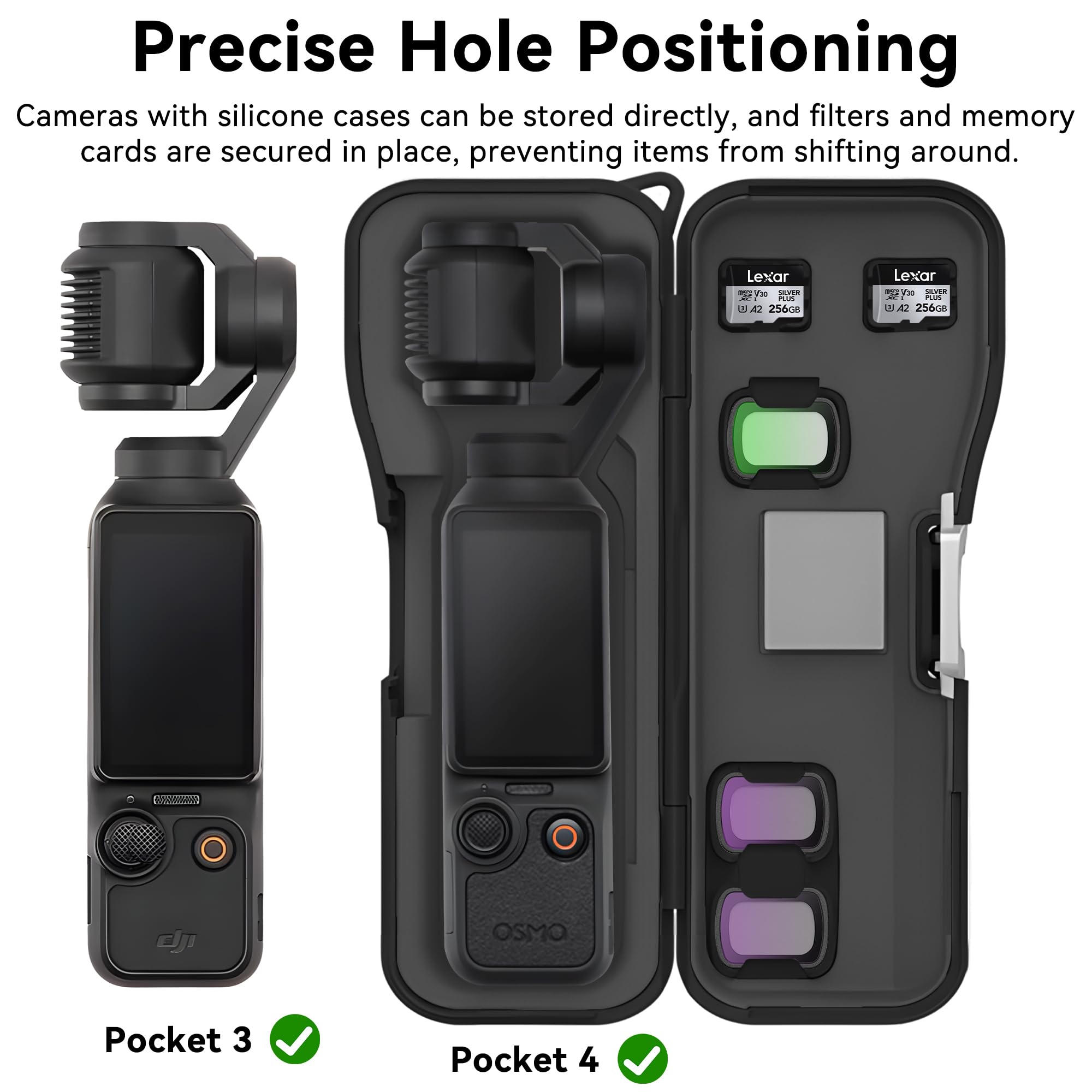 Pocket 4 Pokrowiec Ochronny - Przenośny Twardy Pokrowiec do Przechowywania Pełna Ochrona dla DJI Osmo Pocket 4/Pocket 3 Akcesoriów z 3 Filtrami Magnetycznymi i 2 Gniazdami na Karty Pamięci