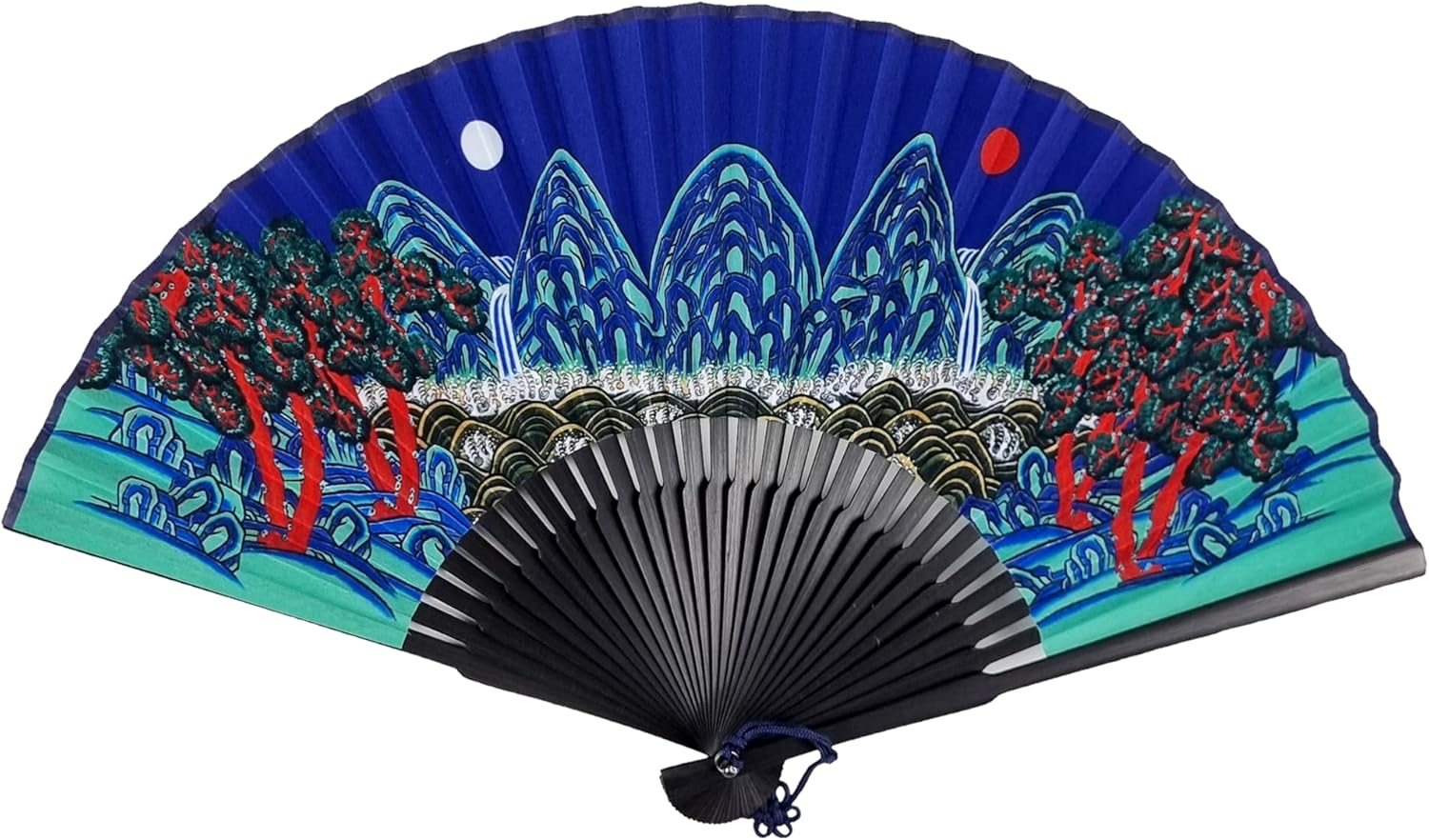 Korean Royal Court Fan - Traditional Ilwol Obongdo Sun and Moon Art Folding Fan