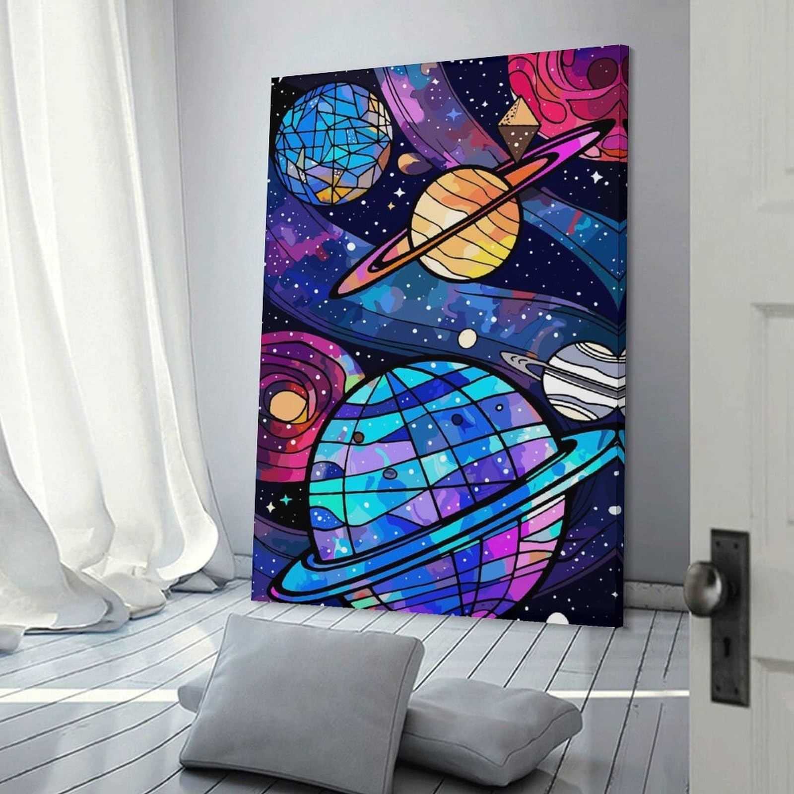 Junmoney Colorful Cosmic Planets And Nebulae Wall Art Print 20x30inch(50x75cm), for Living Spaces, Bedrooms Or Relaxed Rooms, A Home Accent with Warm Character