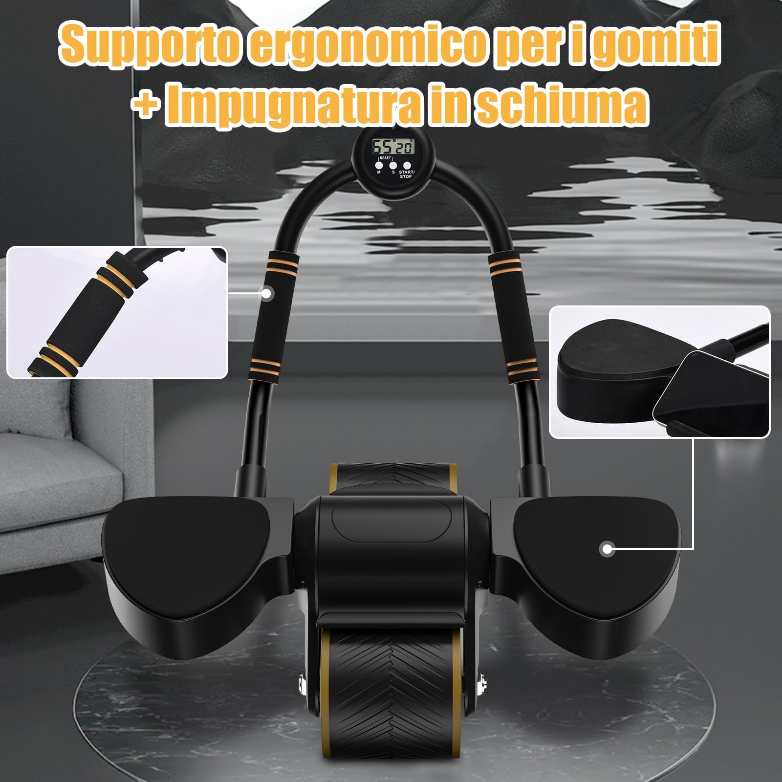 Ruota Addominale, Ab Wheel Roller Workout Equipment con Supporto del Gomito, Ruota Addominali Professionale per Allenamento di Forza Fitness per Casa Attrezzi Palestra Multifunzione