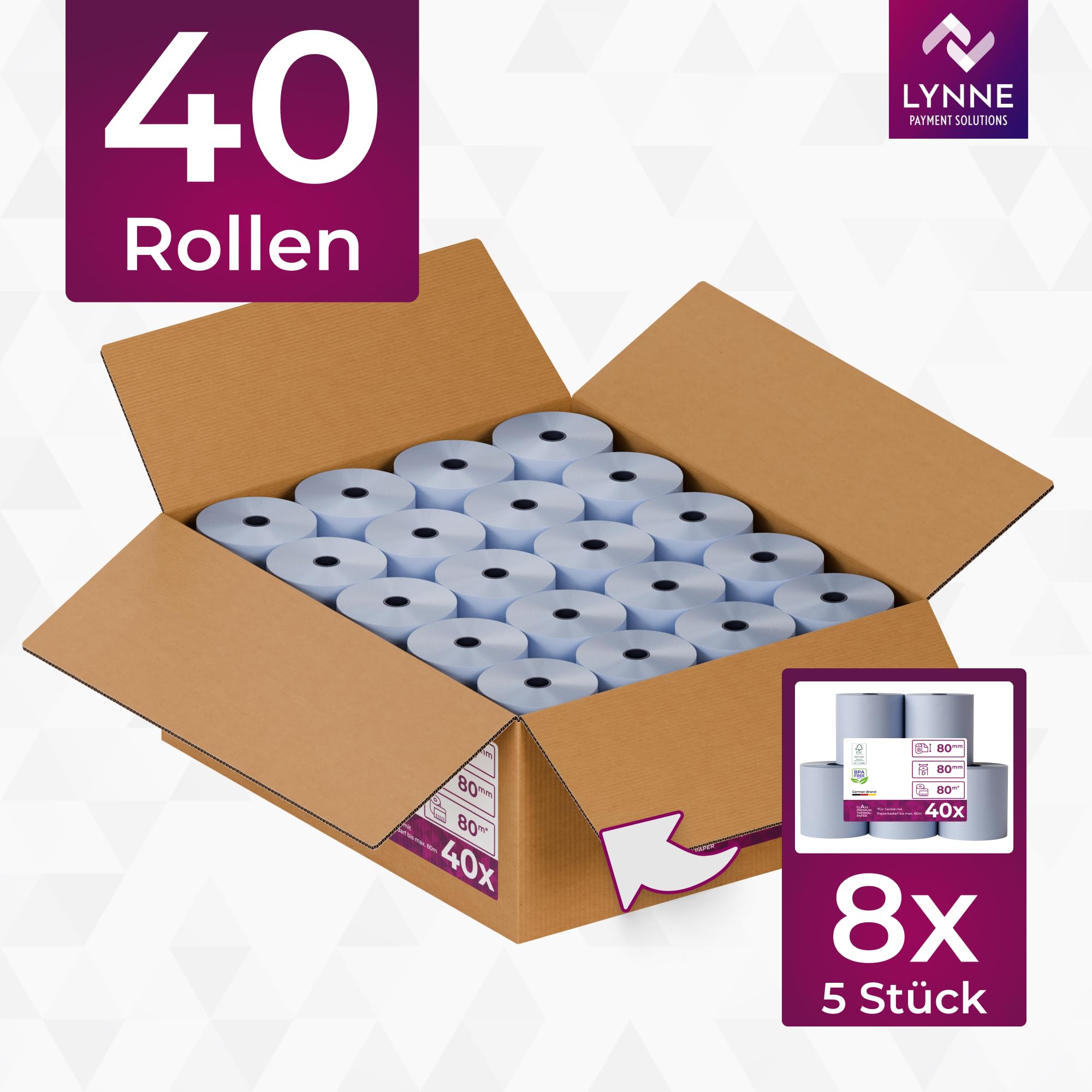 ÖKO Thermorollen 80mm x 80m x 12mm - Kassenrollen - Bonrollen für Registrierkasse mit Bondrucker - Thermopapier Phenolfreie (40 Rollen)