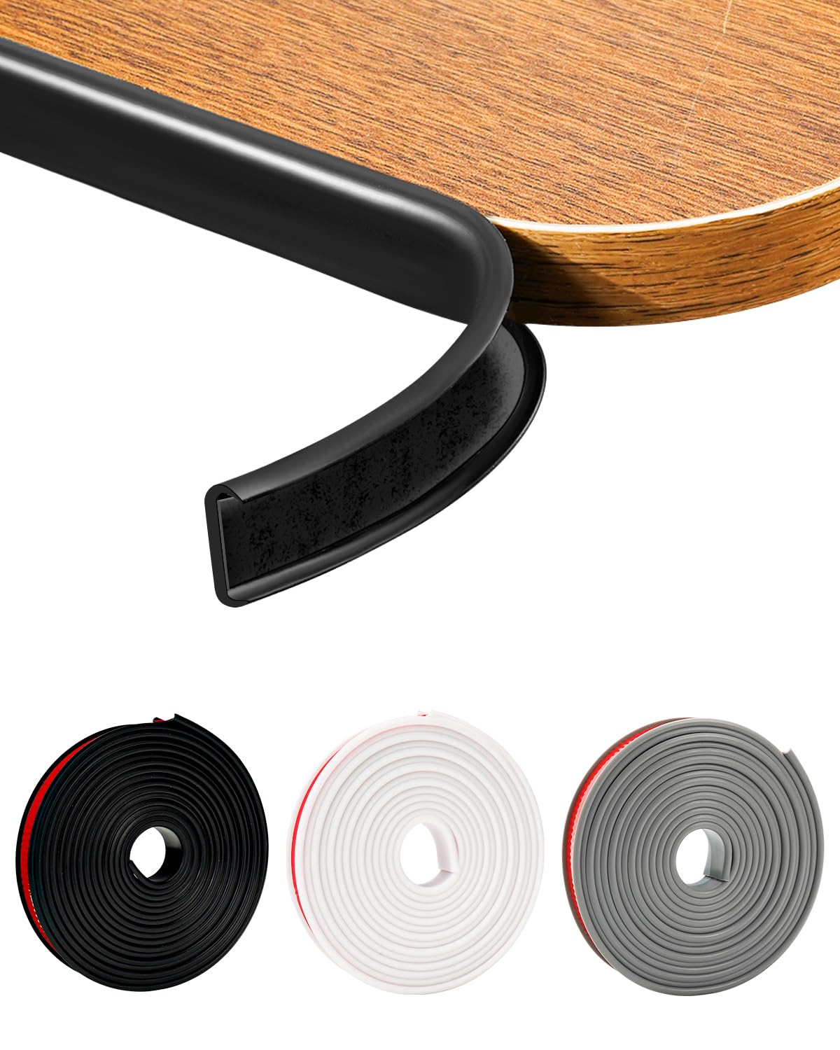 U-Shape Black TPE Edge Banding 16.4Ft Self-Adhesive Flexible Edge Trim, Furniture Edge Protector & Countertop Molding (W:0.6'' H:0.2'')