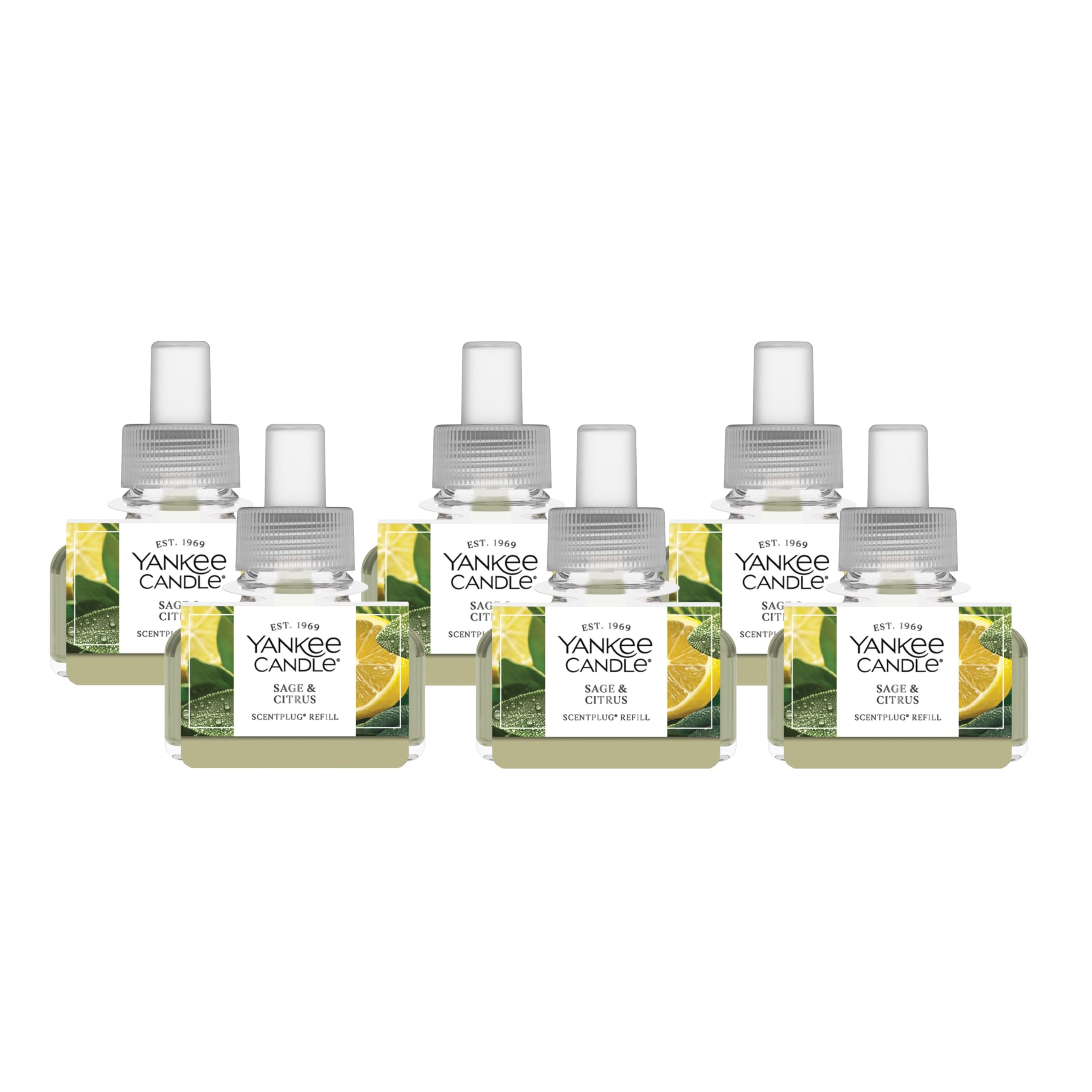 Yankee Candle ScentPlug Refill for Plug in Air Fresheners, Scented Oil Refills, Long Lasting Home Fragrance, Sage &amp; Citrus (Pack of 6)