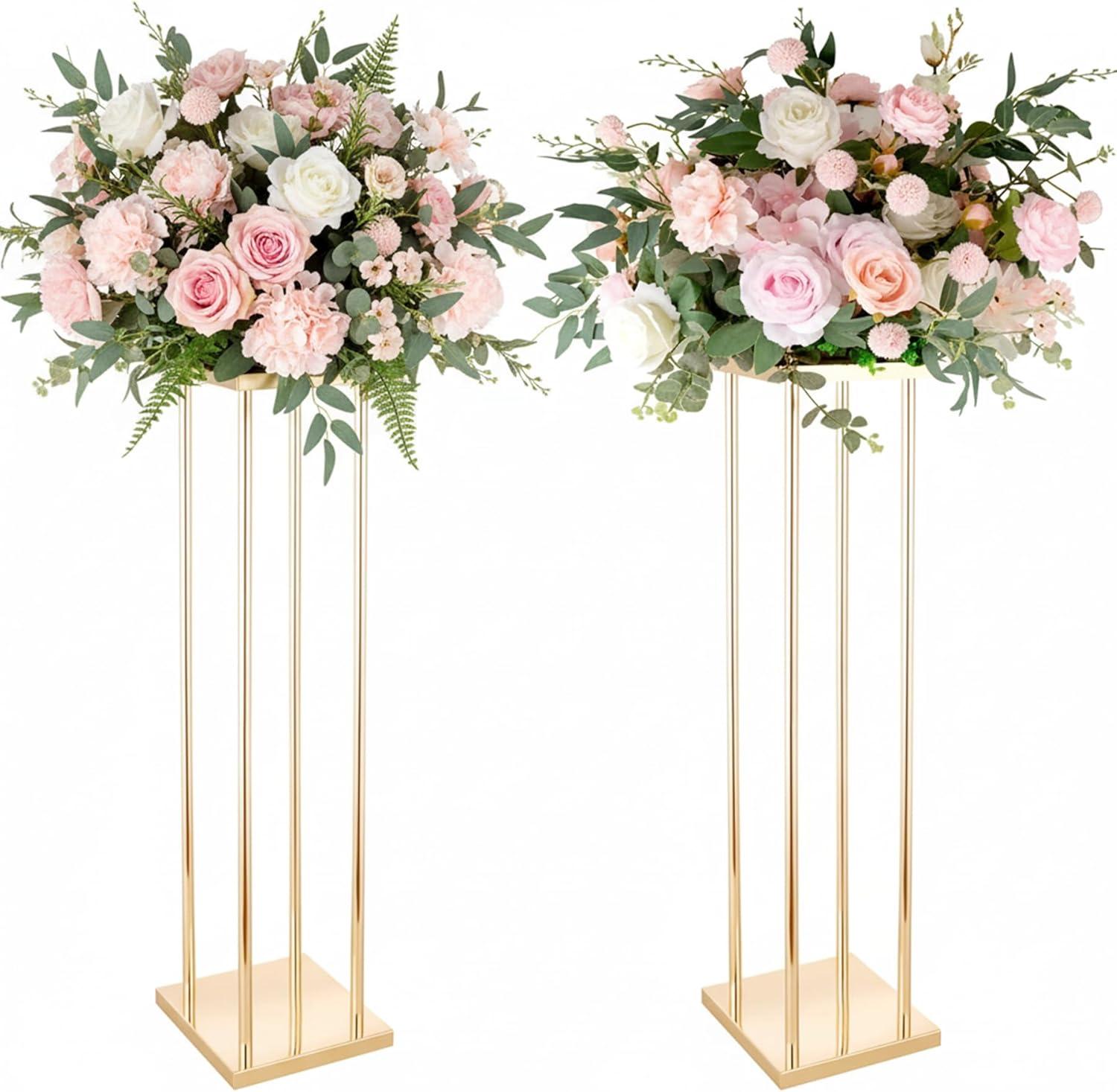Set of 2 Wedding Centerpieces Geometric High Gold Vases - 31.5" Artificial Flower Display Stand for Wedding Christmas Carnival Party Dinner Event Hotel Home Decor Arrangement