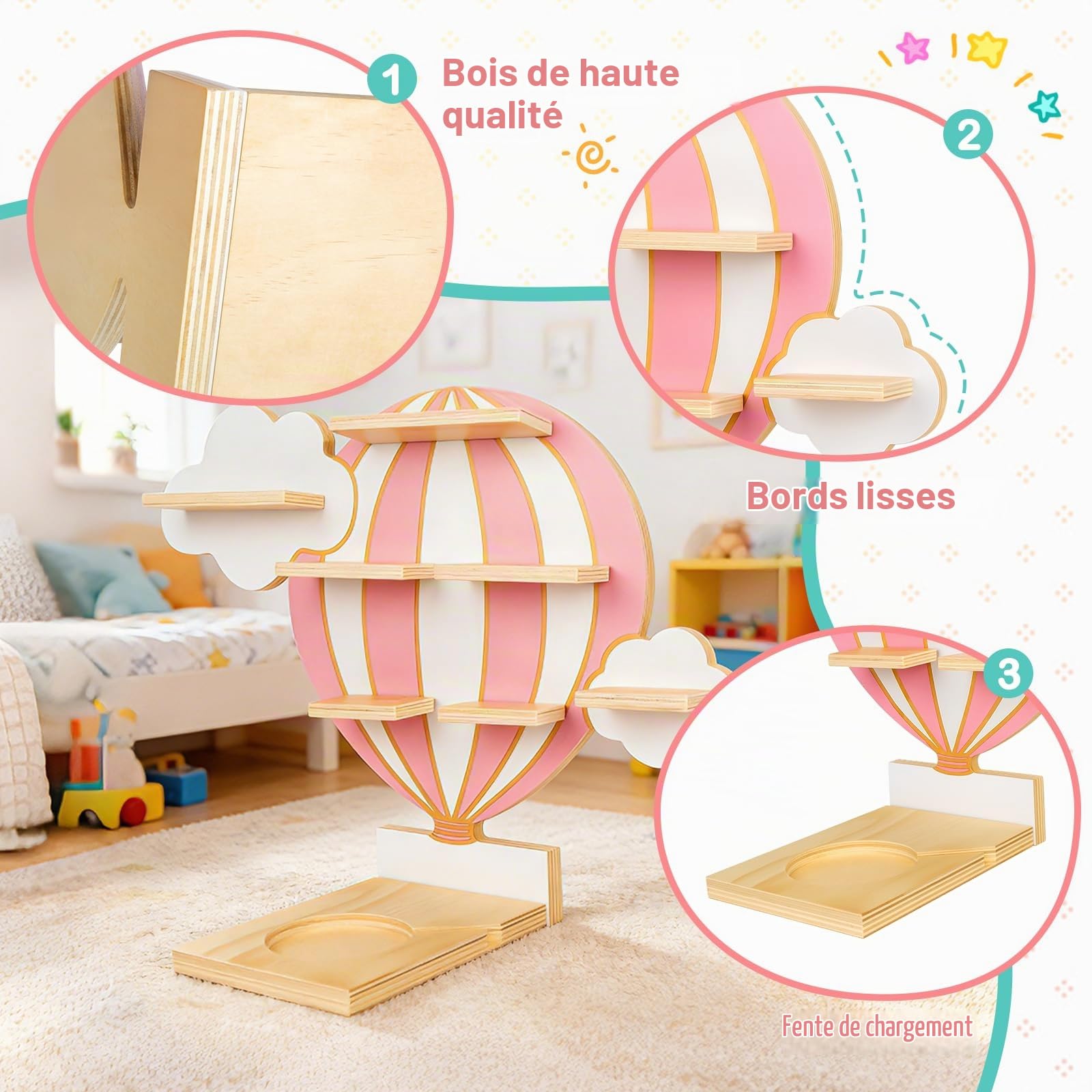 Étagère murale magnétique Tonies pour rangement Tonies box & figurines Toniebox, rangement tonies et accessoires, support mural Toniebox 1 et 2, kit fixation chambre enfant fille garçon, rose