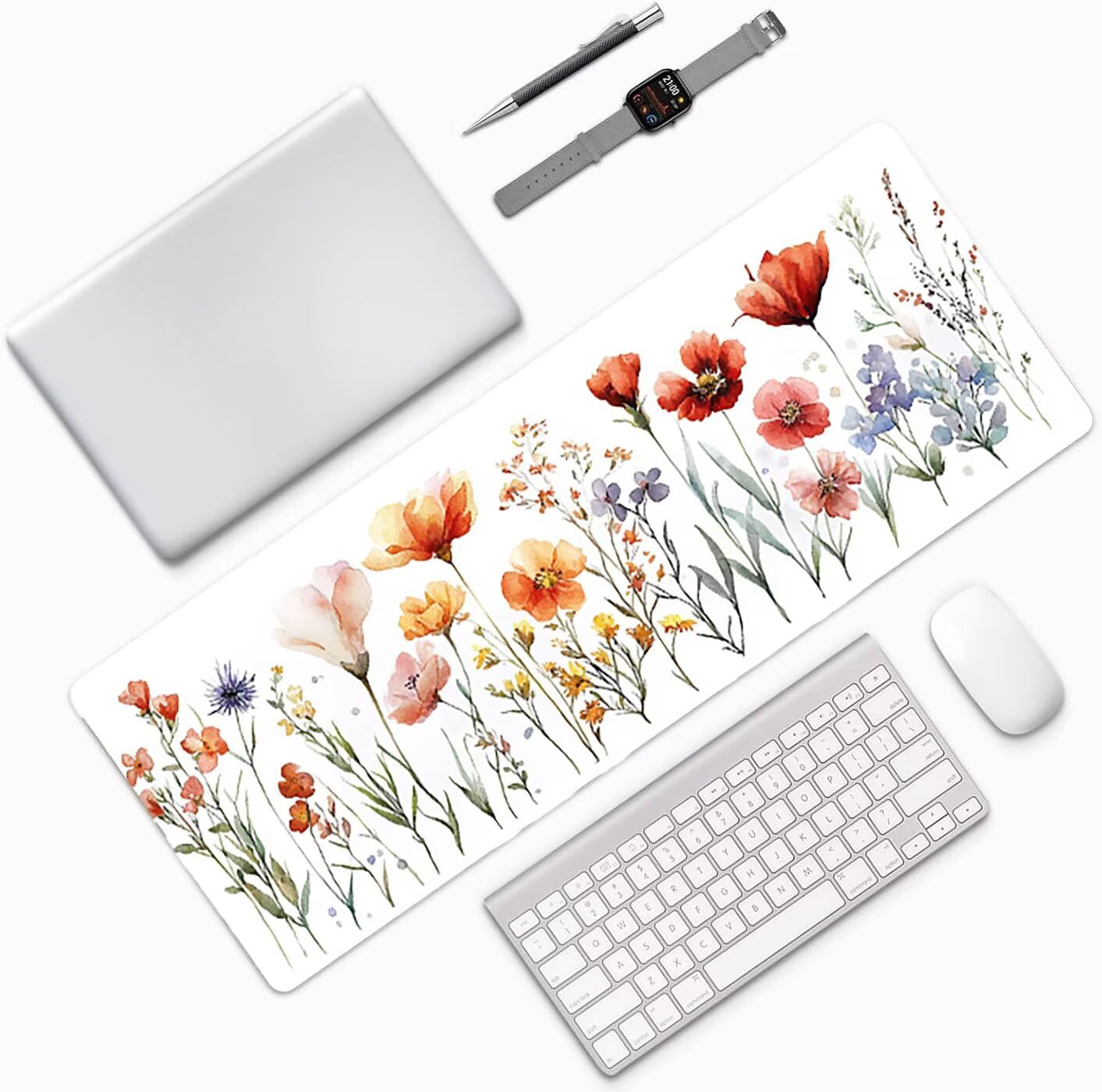 Lpfieonn Blume Großes Schreibtischunterlage, XXL Schreibtischunterlagen, Anlage XXL Wasserdicht Gaming Mousepad mit Vernähter Rand und Rutschfeste Gummibasis, für Laptop/Hause/Büro 120x60cm PF-2287
