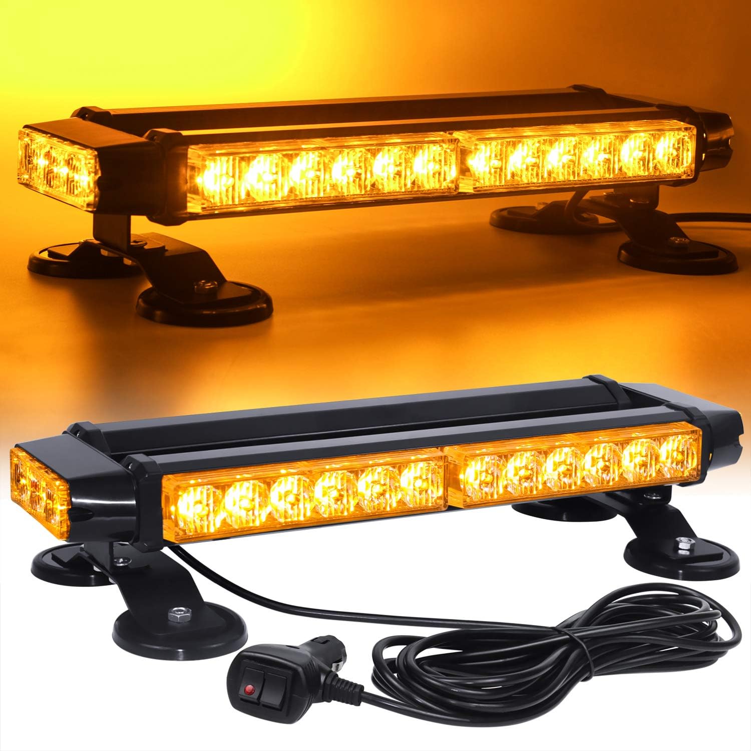 - LINKITOM Roof Top LED Strobe Light Bar -Double Side Amber 30 LED Emergency Hazard Safety Warning Flashing Beacon Lighting Bar with Magnetic Base for Snow Plow, Trucks, Construction Vehicles