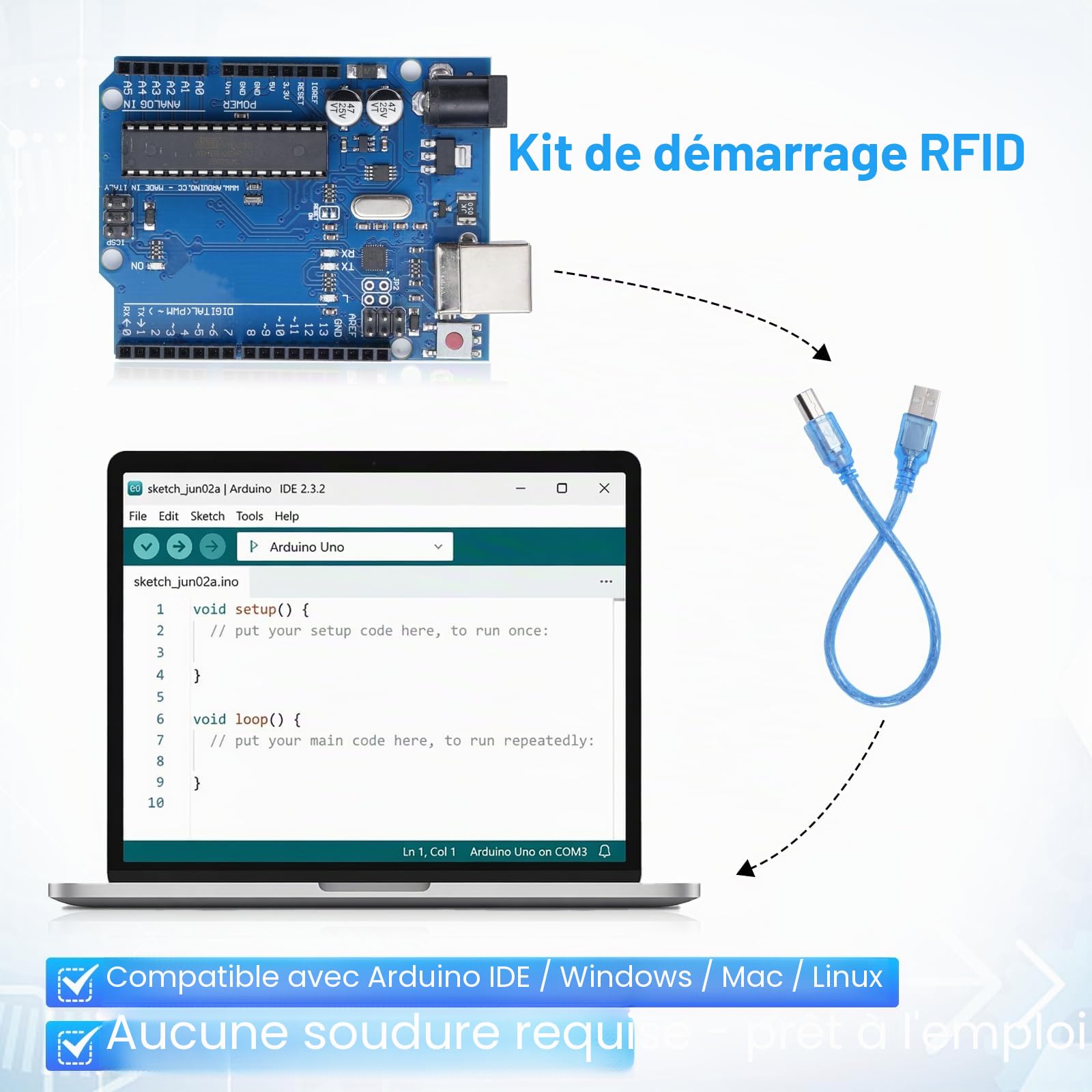 Kit de démarrage avec kit électronique Arduino y compris modules Rev3, relais, servo 9G, planche d'essai, différentes LED, capteur, résistance compatible avec le kit de démarrage Arduino avec