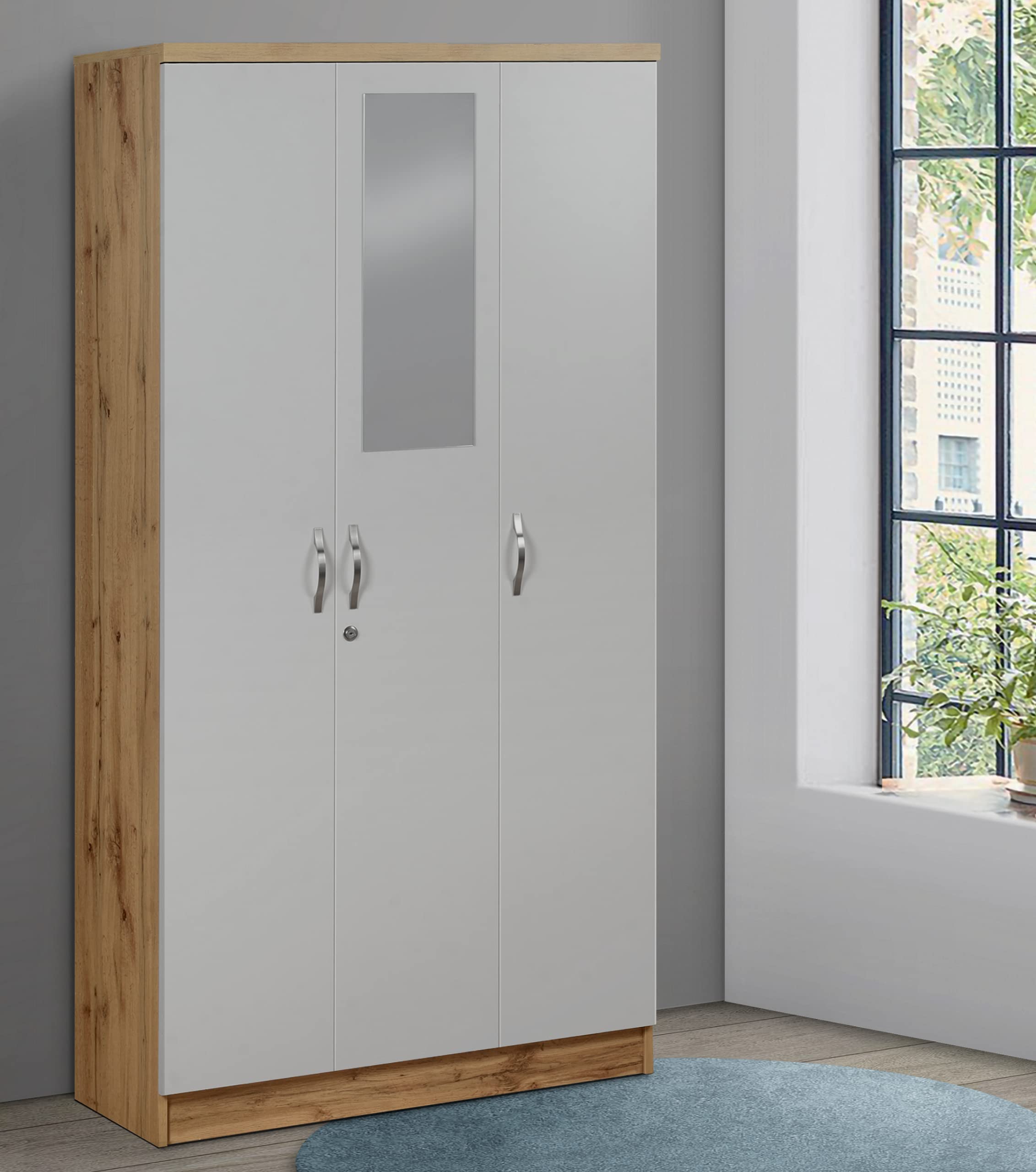 See full amazon price history chart for DeckUp Plank Cove 3-Door Engineered Wood Wardrobe with Mirror (Wotan Oak and White, Matte Finish) DeckUp Plank Cove 3-Door Engineered Wood Wardrobe with Mirror (Wotan Oak and White, Matte Finish) (B09PBCJ9H2) Amazon Price History, Amazon Price Tracker