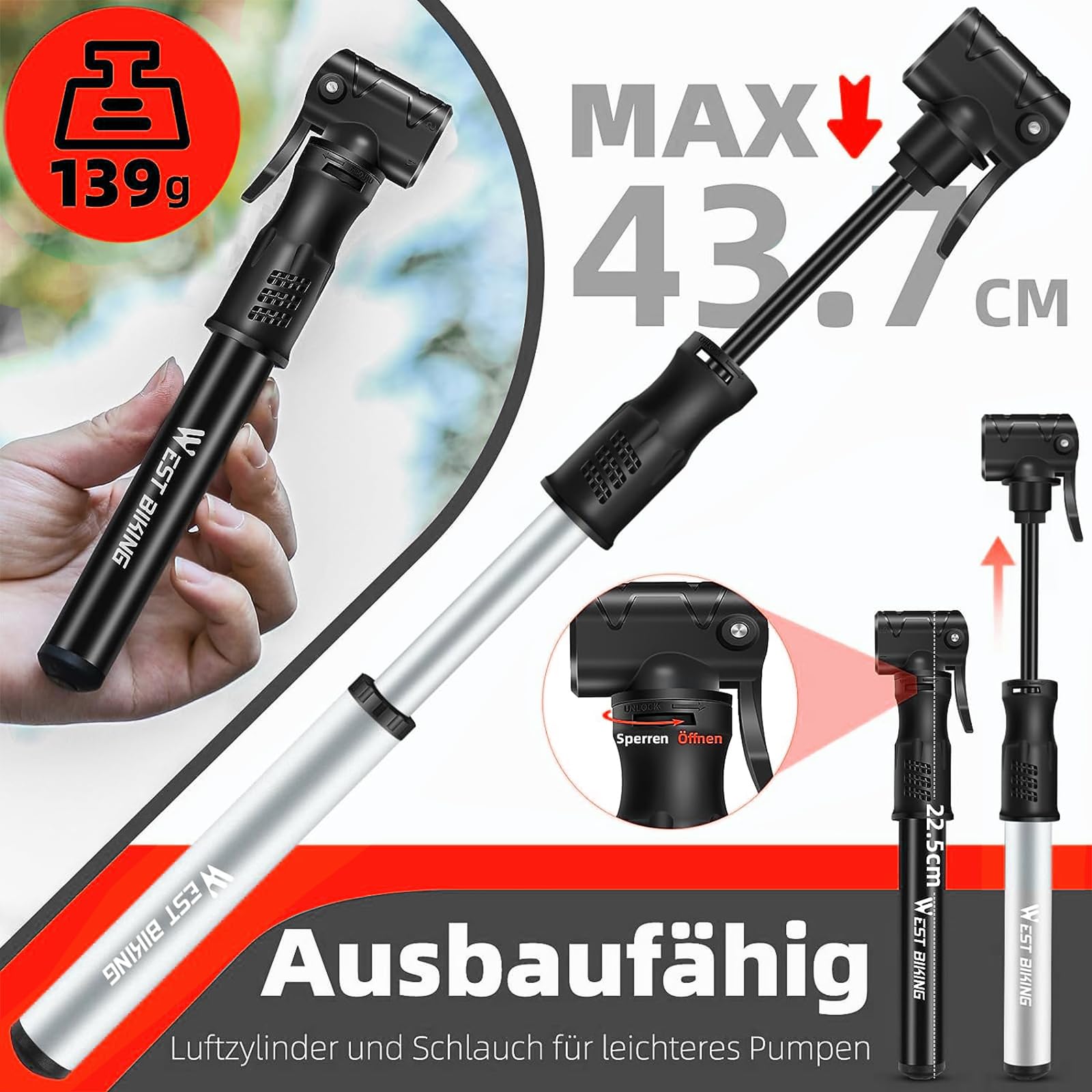 Mini pompa ad aria per bicicletta, piccola pompa per bicicletta, adatta a valvole Presta e Schrader, pompa da telaio ad alta pressione, compatta e leggera, per bici da corsa, mountain bike
