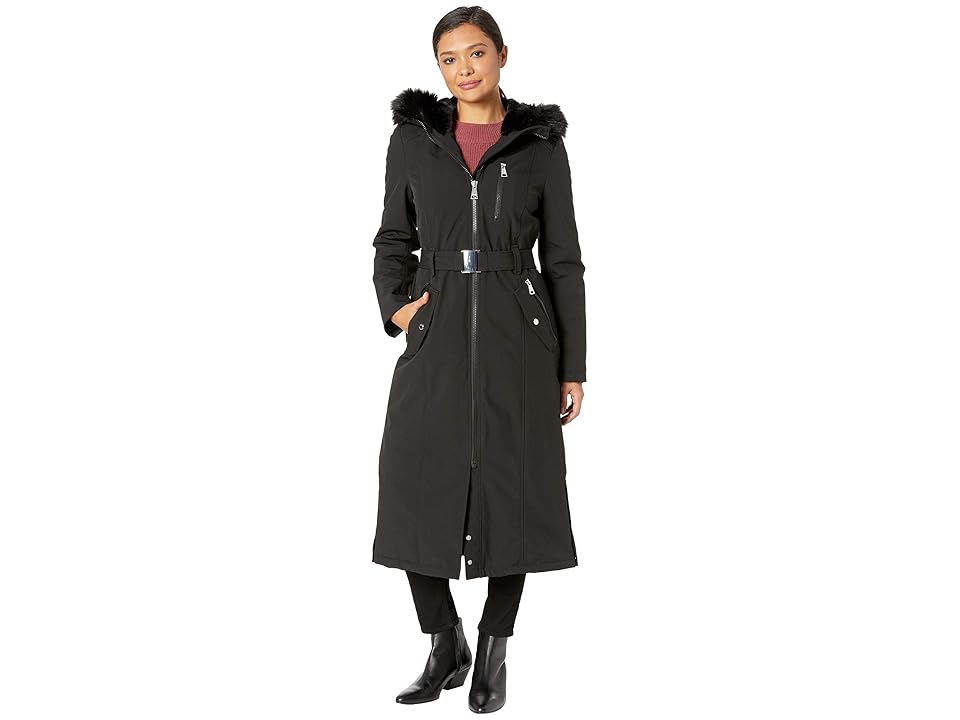 

Calvin Klein Faux Fur Trimmed Maxi Length Soft Shell (Black) Women's Coat