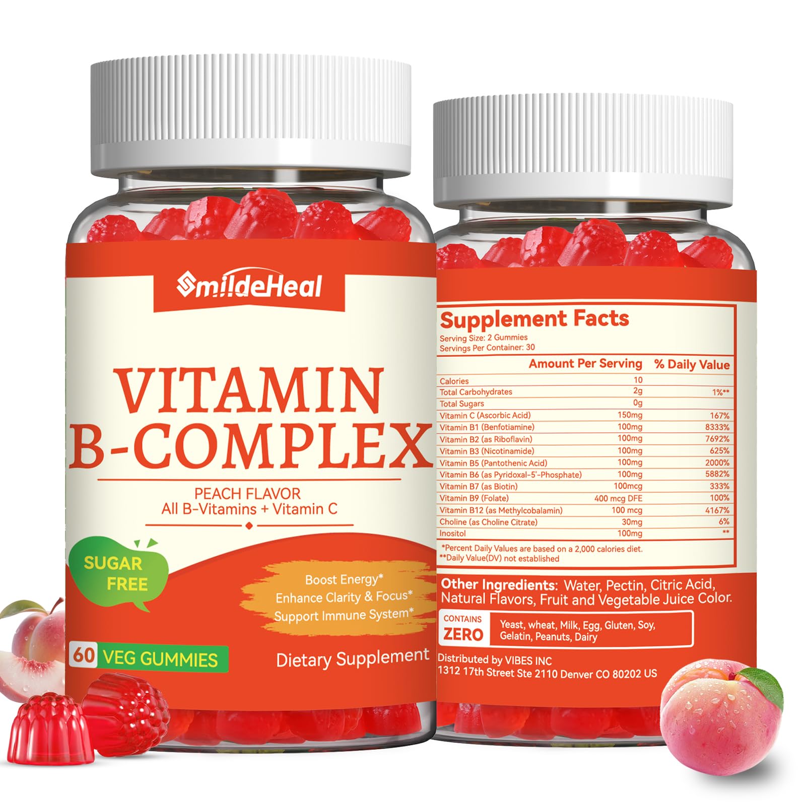 Vitamin B Complex Gummies for Women & Men - Full B Complex & B12 - 2 Pack 60 Count (Pack of 2)