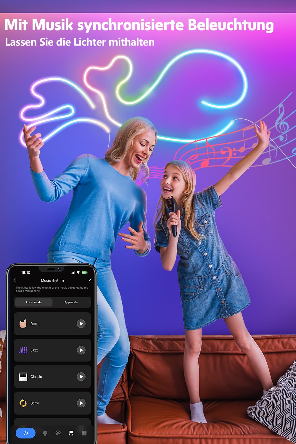 Nixtrve Striscia LED neon RGB 3 m, con controllo app, design fai da te, funziona con Alexa, controllo segmento, sincronizzazione musicale, LED neon per soggiorno, camera da letto, decorazione da