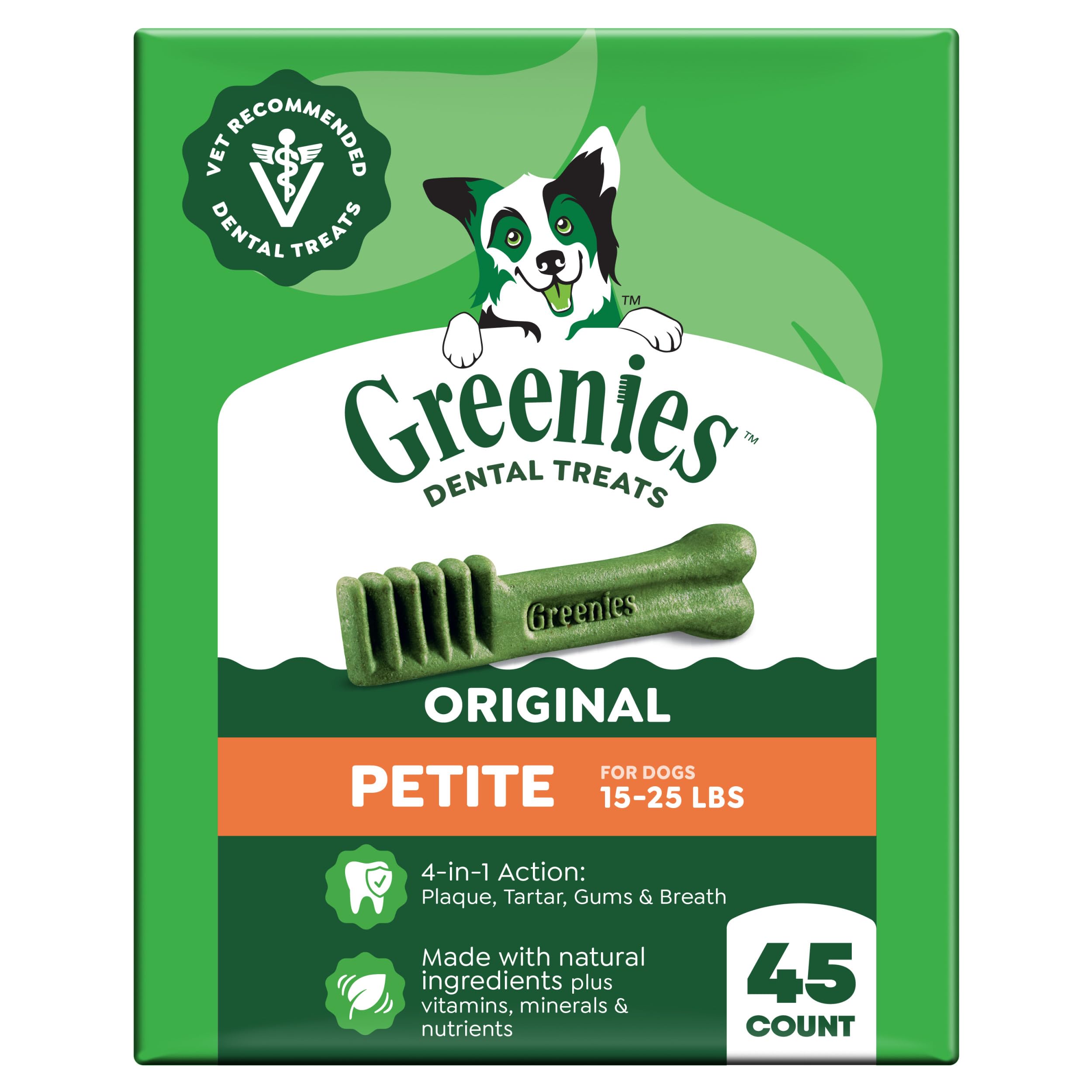 Greenies Petite Natural Dental Dog Treats, Original Flavor, 45 Count