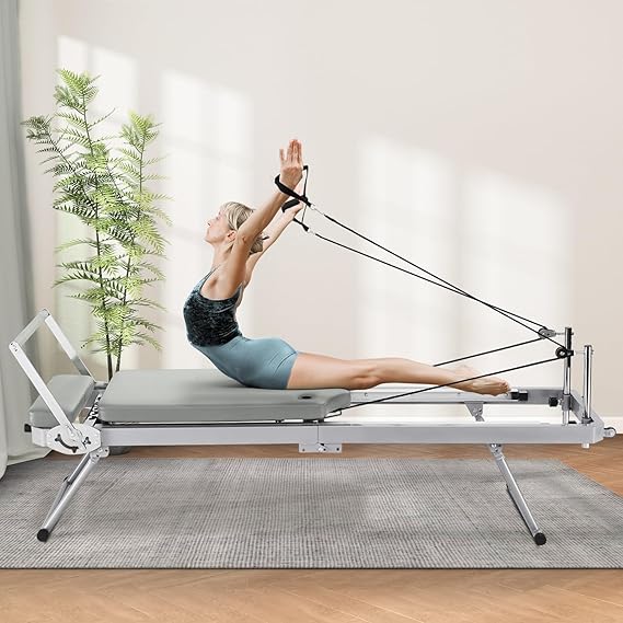 ZENOVA Pilates Reformer Foldable Pilates Machine & Equipment for Home Workout Cardio Fitness Rebounder Up to 300 lbs Weight Capacity