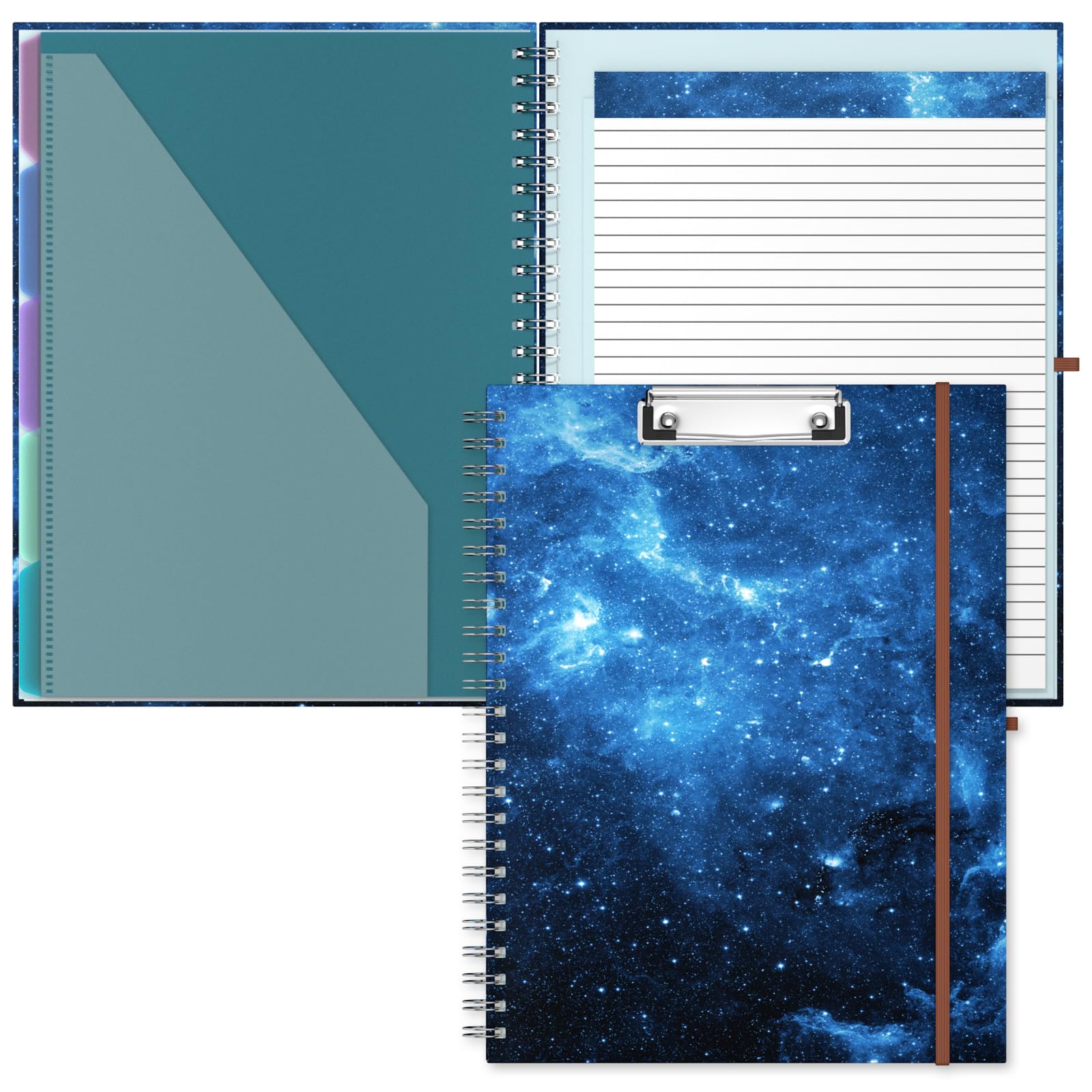 Hnogri Clipboard Folio with Refillable Lined Notepad, Clipboards with 5 A4 Folders Storage 10 Pockets