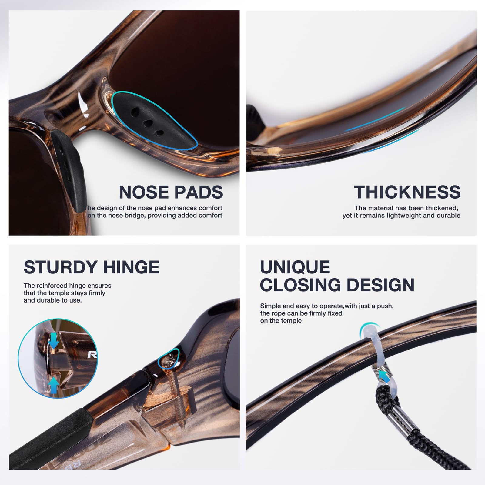 RIVBOS Polarized Sports Sunglasses Driving shades For Men TR90 Unbreakable Frame RB832, Tortoiseshell Ice Blue - Image 3