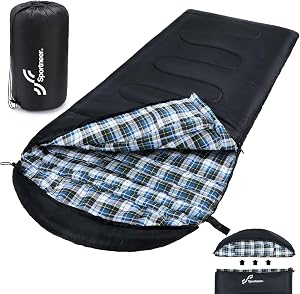 Sleeping Bag, Sportneer Sleeping Bags for Adults 33.5" Wide 3-4 Season Camping Sleeping Bag XL Cool Cold Weather Flannel Sleeping Bags with Detachable Hood for Camping Outdoor Car Travel