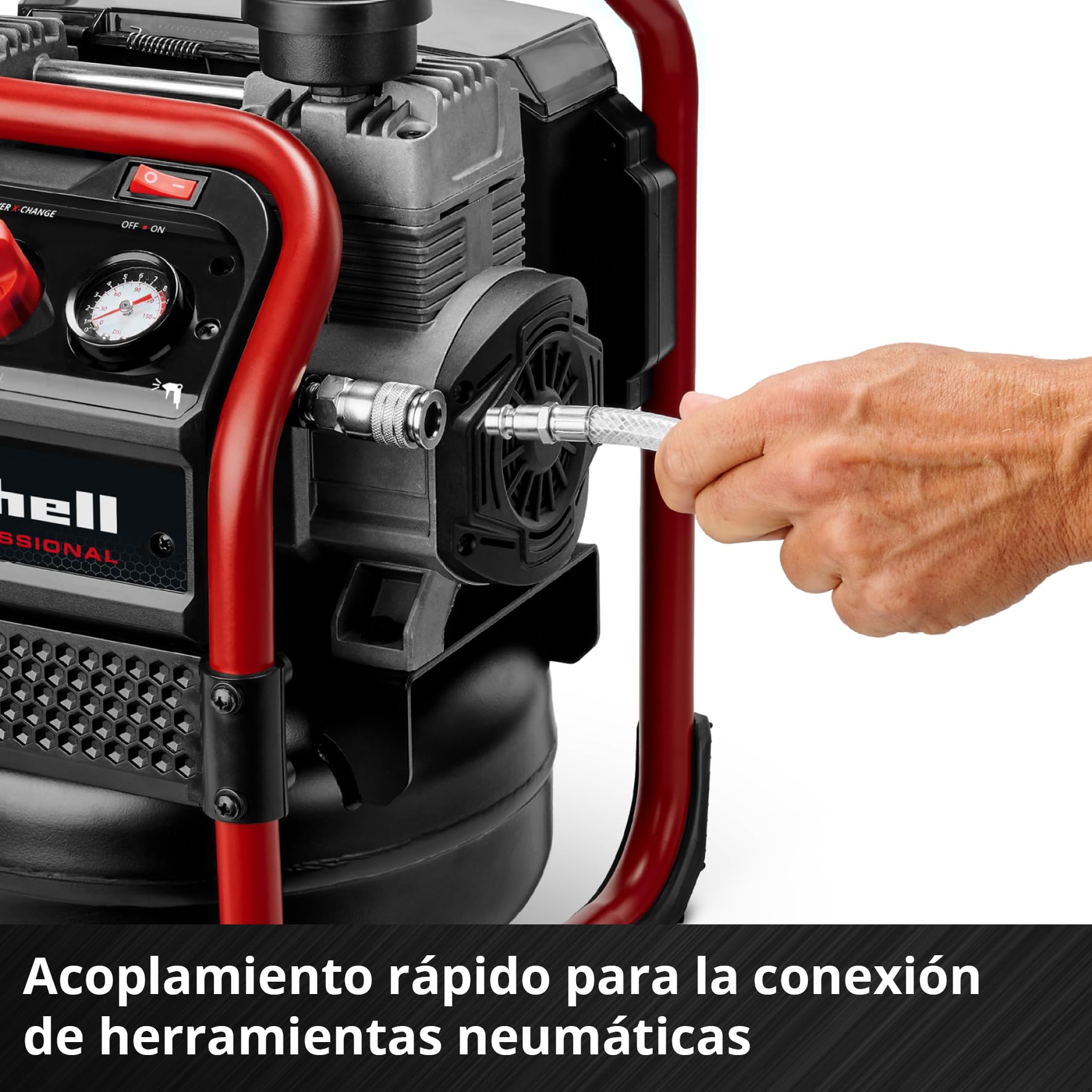 Compresor con batería SILENZZO 36/210 Einhell Professional Power X-Change (36 V, máx. 8 bar, depósito de 8 l, potencia de aspiración 210 l/min, manómetro, sin aceite, silencioso, sin batería)