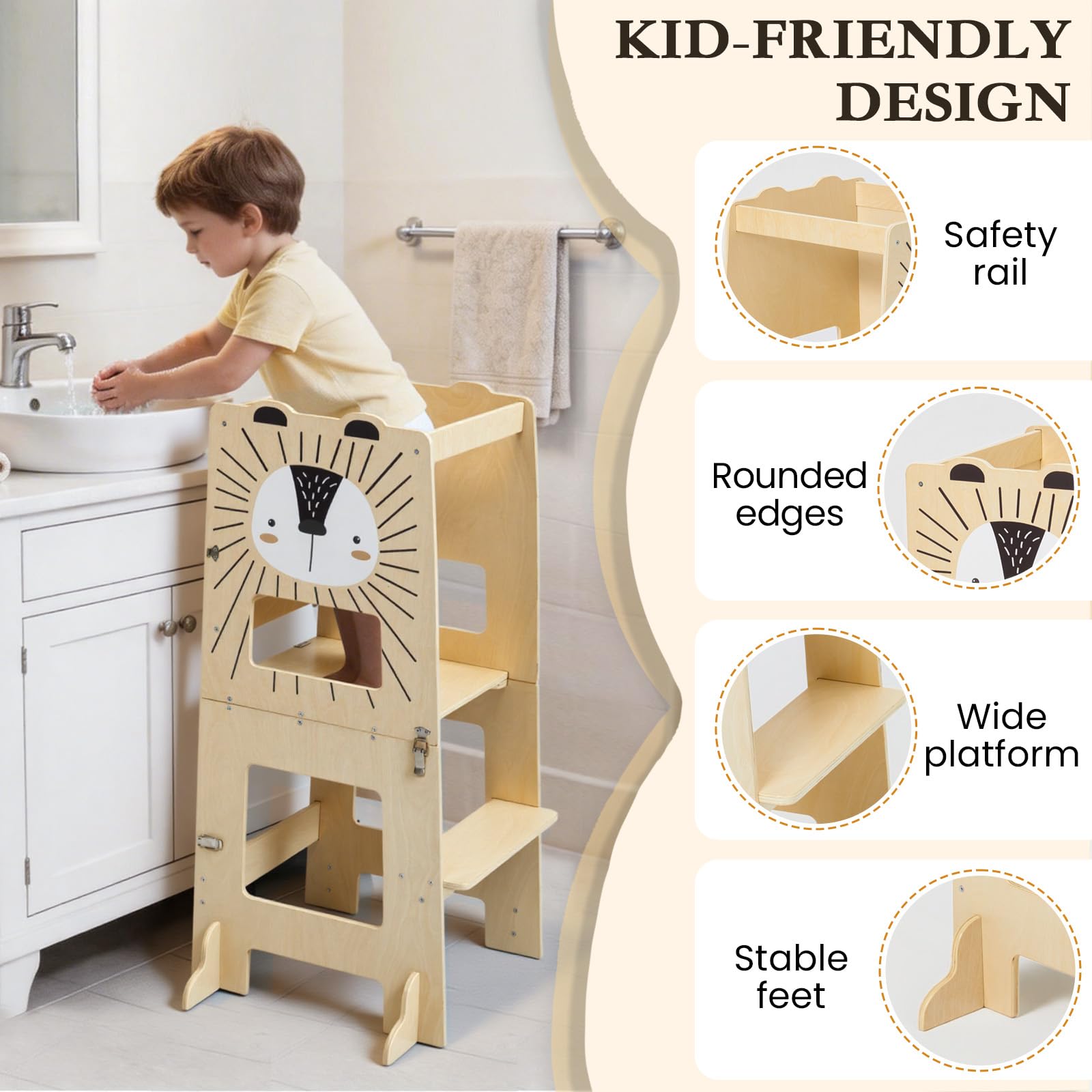 labebe lernturm für Kinder, Großformat klappbar Montessori Learning Tower, 2 in 1 lernstuhl Kinder mit Message Boards ab 1 Jahr