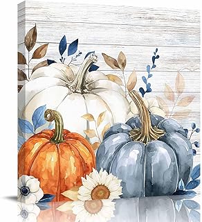 Fall Thanksgiving Canvas Print Wall Art Thanksgiving Orange Blue Pumpkin...