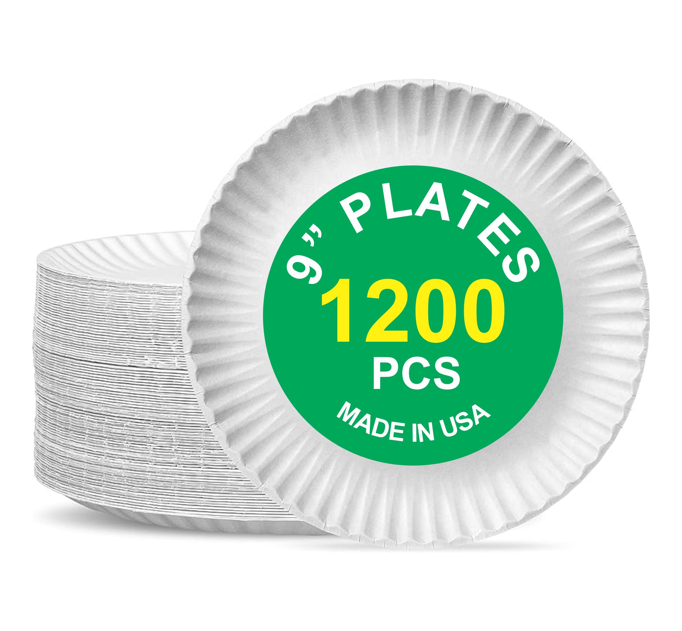 Concession Essentials 9" Uncoated Everyday Paper Plates-Disposable, Bulk, White - Case of 1,200ct