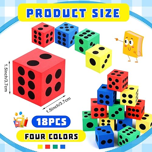 Miniatura 10 de Meooeck 18 dados de espuma EVA de 2.48 pulgadas, coloridos dados gigantes para fiestas, dados grandes de colores con bolsa de almacenamiento para