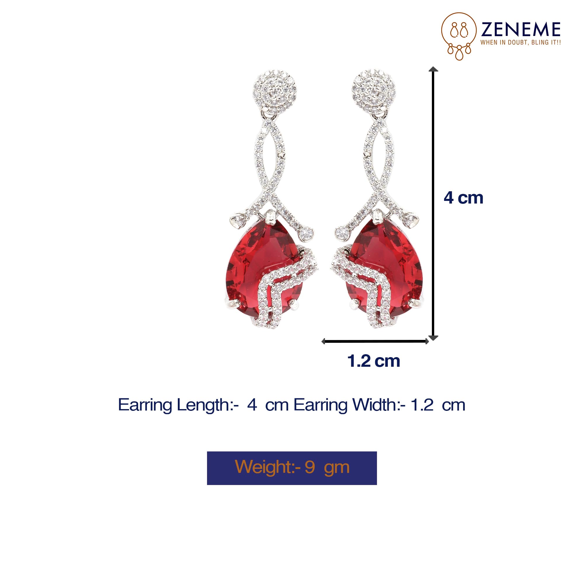 Rhodium-Plated American Diamond Drop Earrings
