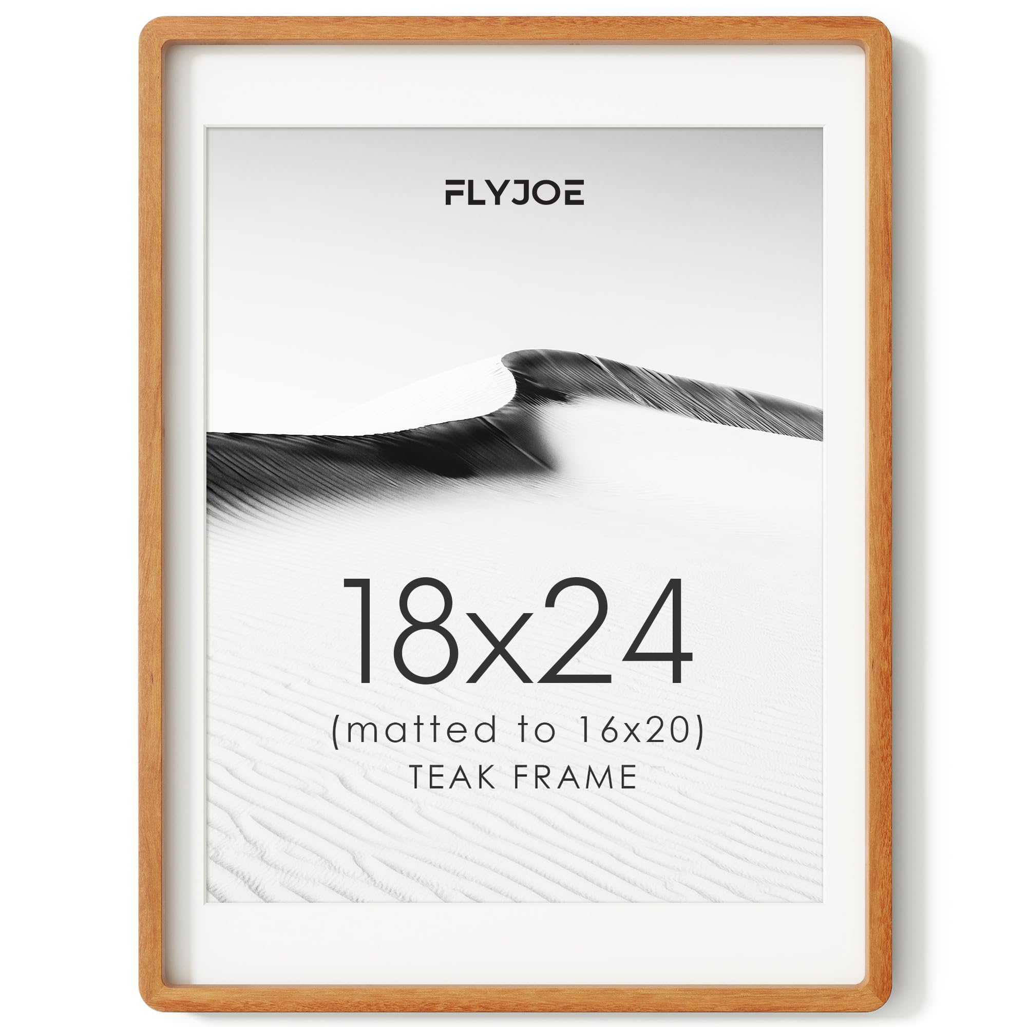 FLYJOE 18x24 Picture Frame, Solid Teak Wood Frame with Mat for 16x20 Photo
