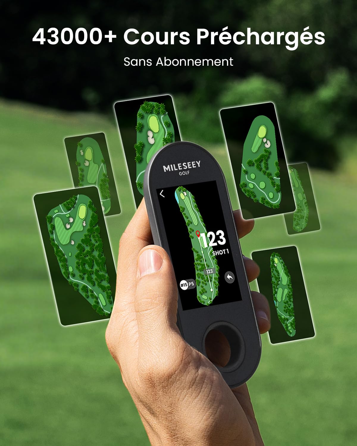 MiLESEEY GeneSonic Pro Haut-Parleur Golf avec GPS Amovible, Écran Tactile 3 Pouces, 43000+ Cours Préchargés, Champ de Vision et Distance Auditive, Batterie 15 Heures, Magnétique, Imperméable à l'eau