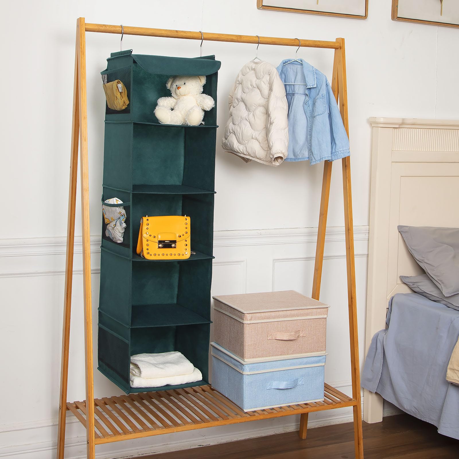 BrilliantJo 2 PCS Hanging Wardrobe Closet Organiser Storage with 5 Shelves - Image 2