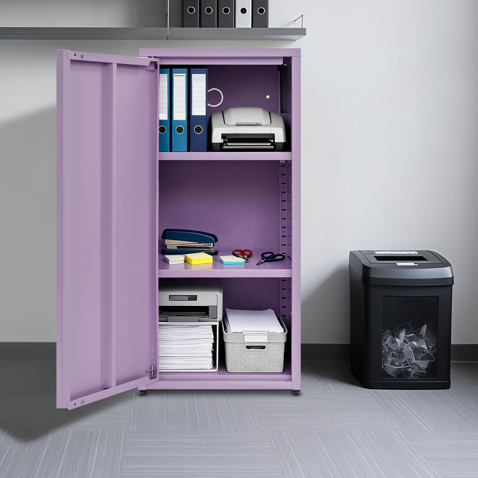 Armadietto in metallo con porta singola, con 2 ripiani regolabili in altezza, robusto metallo per ufficio, scuola, soggiorno, 40 x 35 x 88 cm (viola)