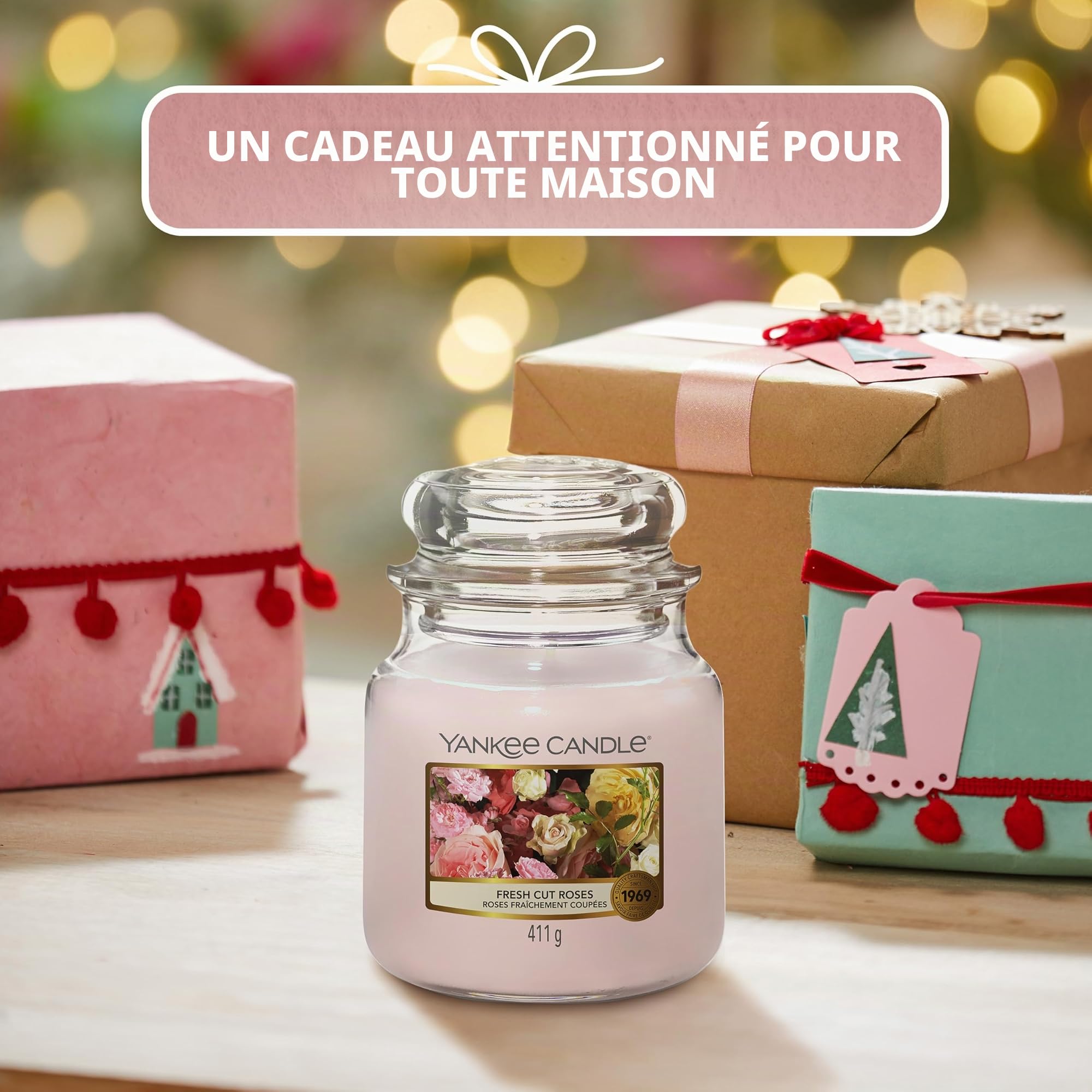Yankee Candle bougie jarre parfumée | moyenne taille | Roses fraîchement coupées | jusqu’à 75 heures de combustion