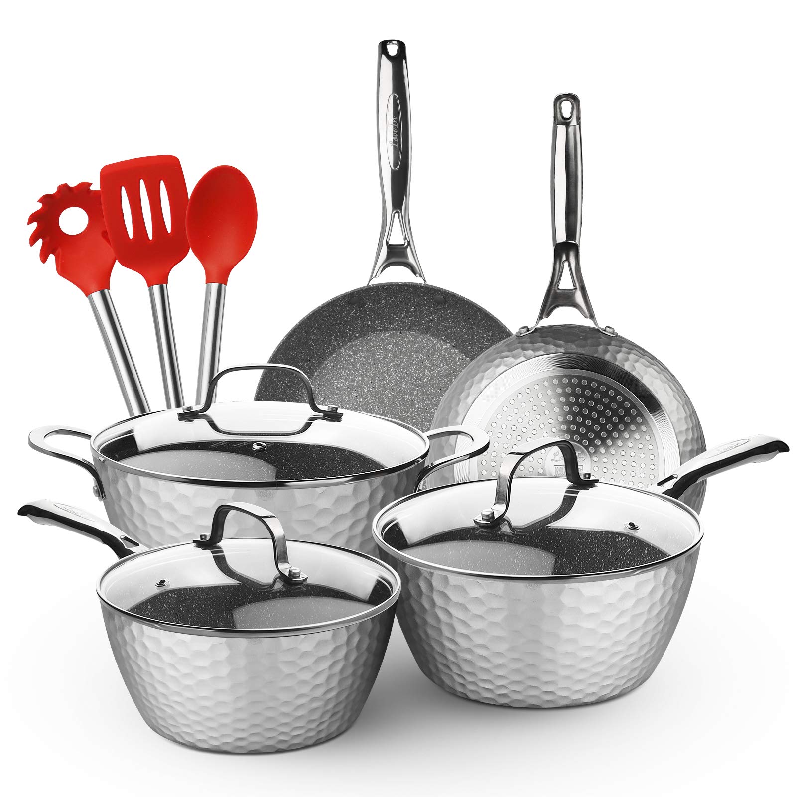 Sponsored Ad - LovoIn 11-Piece Non-Stick Hammered Cookware Set, Marble Ceramic Nonstick Pot & Pan Set Induction, Dishwashe...