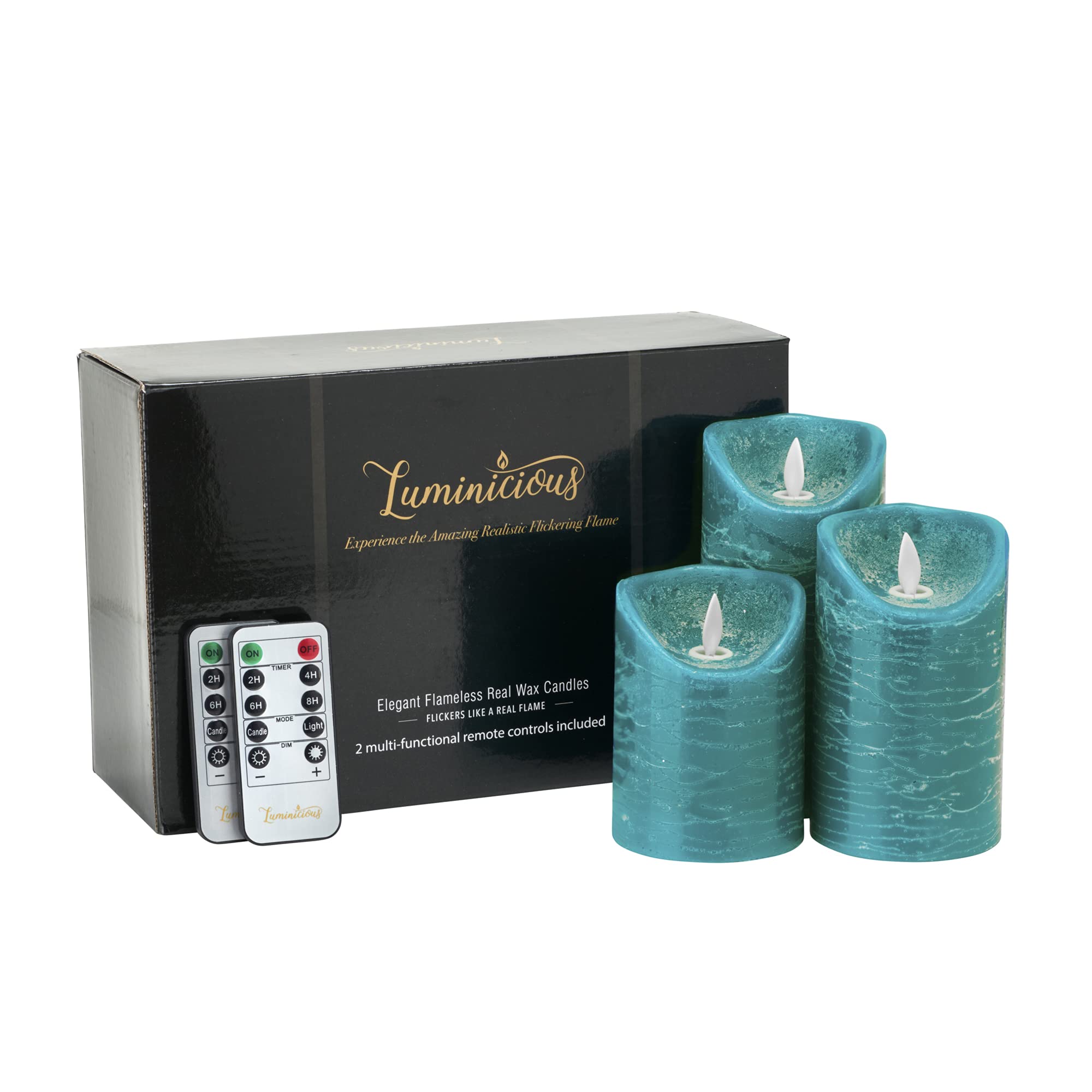 Luminicious Turquoise Flameless Candles Flickering Led | Battery Operated Electric Pillar Candle | Realistic Moving Flame Flicker With Remote Control & Timer | Real Wax Tempo Teal | Great Home Decor | Decorative Gift