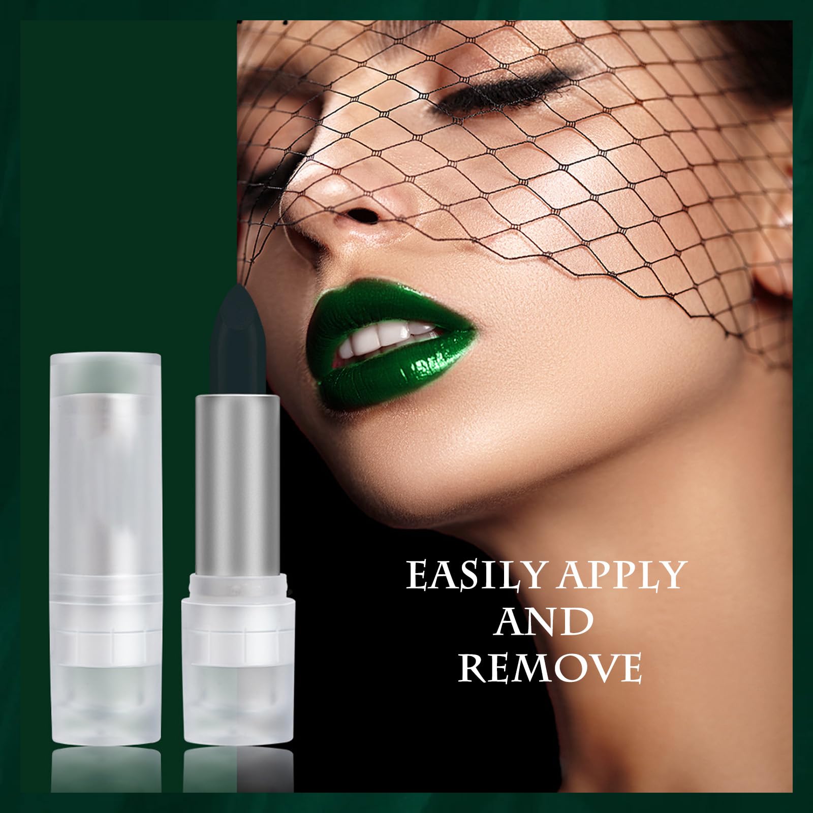 Green Stain Lipstick, Green Matte Lipstick for Cosplay St. Patrick's Day Makeup, Waterproof, Long Lasting, 3.5 GM - Image 4
