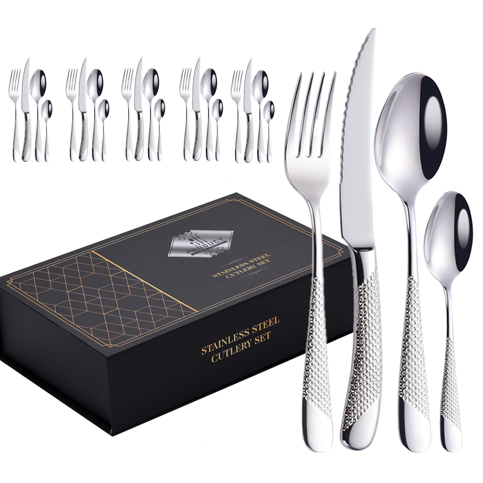 Umite Chef – Juego De Cubiertos De 49 Piezas Con Organizador De Cajones Juego De Cubiertos De Acero Inoxidable Duradero Para 8 Utensilios De Comer
