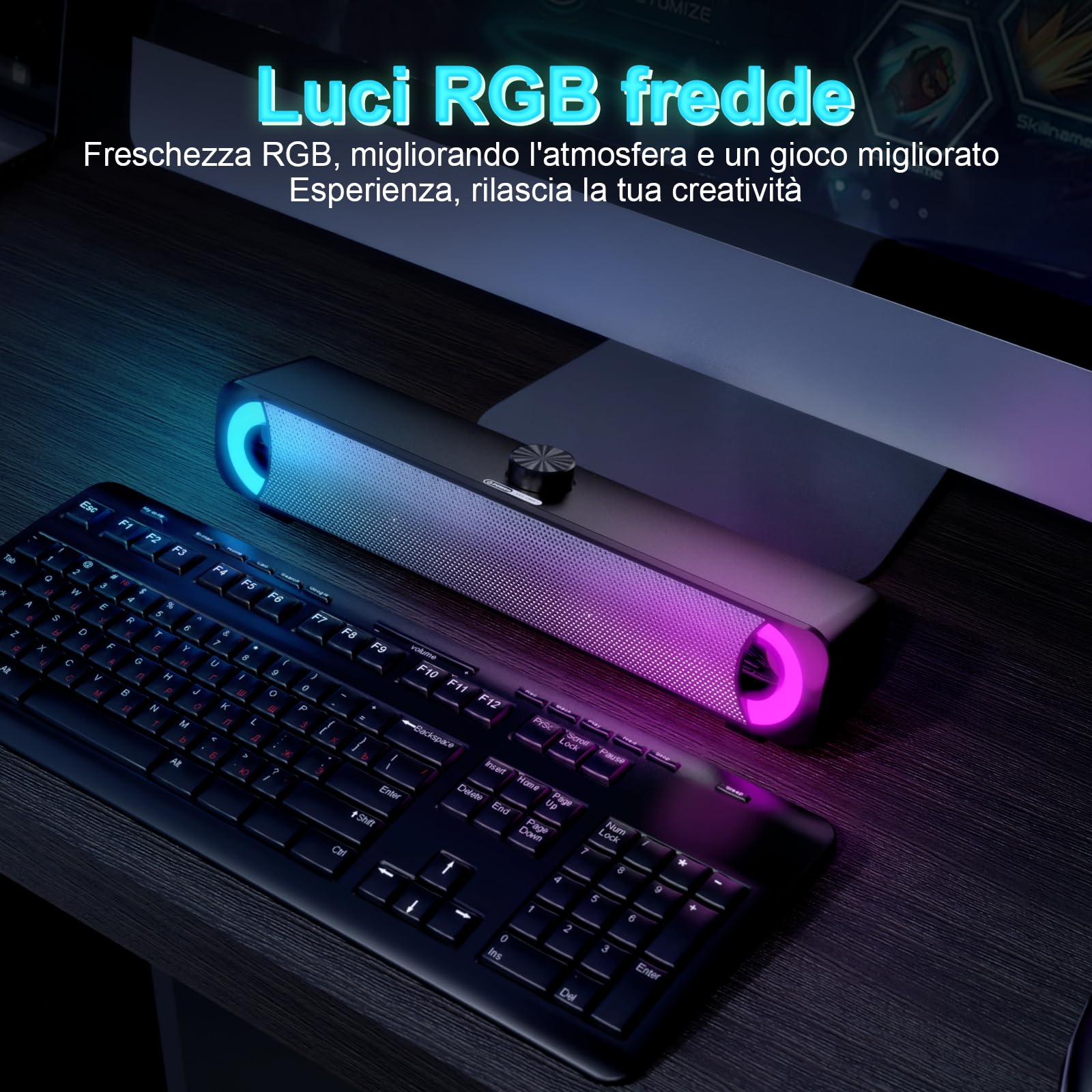 Altoparlante USB, soundbar per PC HPYLIF H, altoparlante da gioco per computer con audio stereo surround, luce RGB colorata, soundbar cablata per notebook, PC, laptop, desktop - plug and play