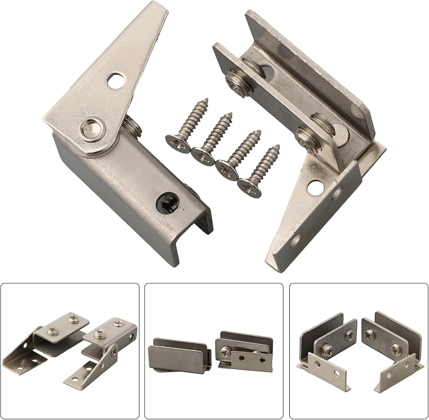 Glass Clip Glass Door Hinge Accessories Easy Installate Replacement Stainless Steel for Non-Perforated Glass Door(Silver)