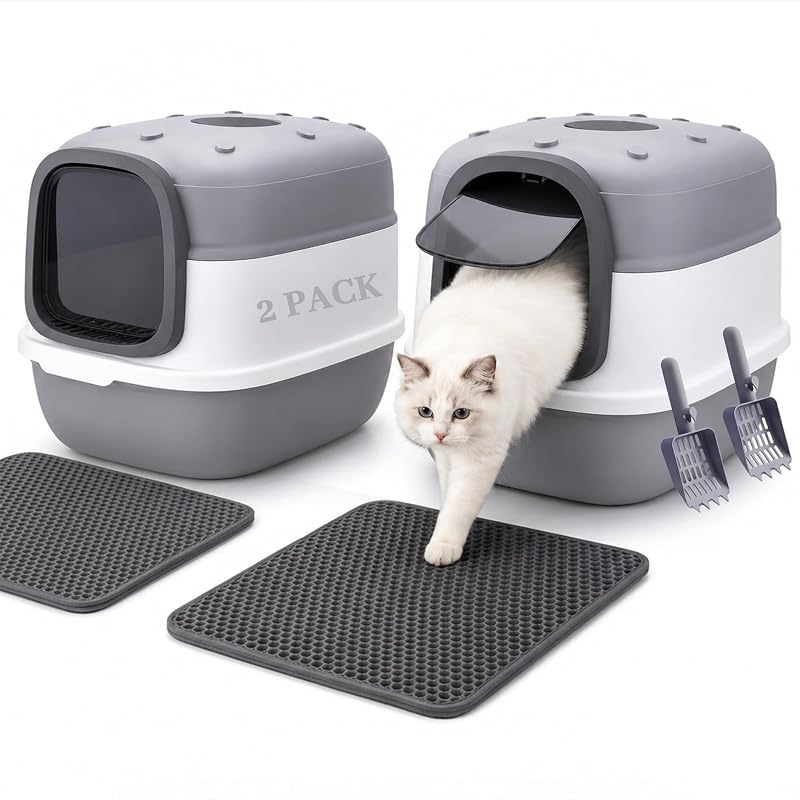 Caixa de Areia Fechada para Gatos em PVC com Tampa, Tapete e Pá Jia Xi Pacote com 2