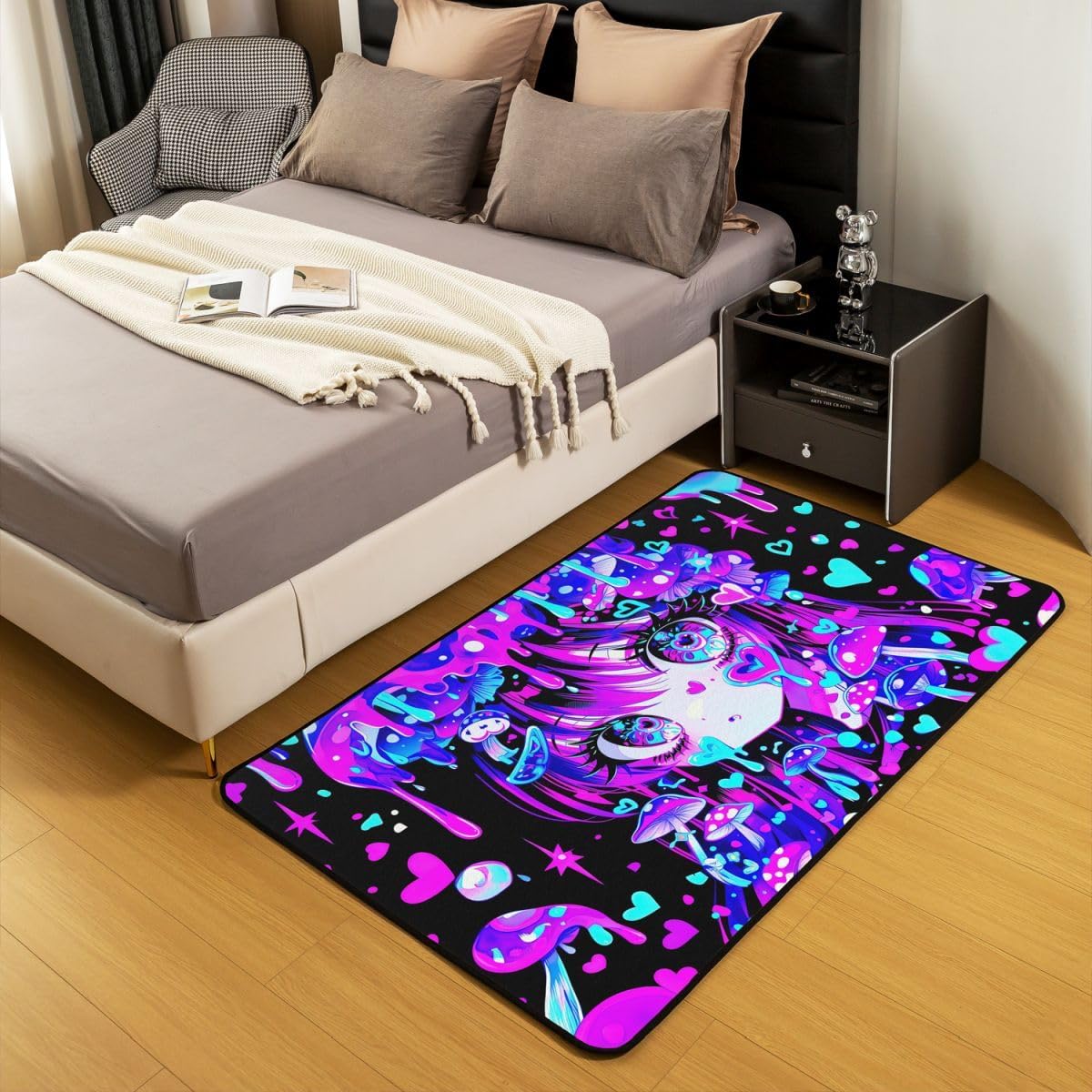 Erosebridal Japanese Girl Area Rug 5X7 Cartoon Girly Indoor Floor Mat for Living Room,3D Anime Gifts Accent Rugs Colorful Graffiti Print Decorative Non Slip Rug image 5