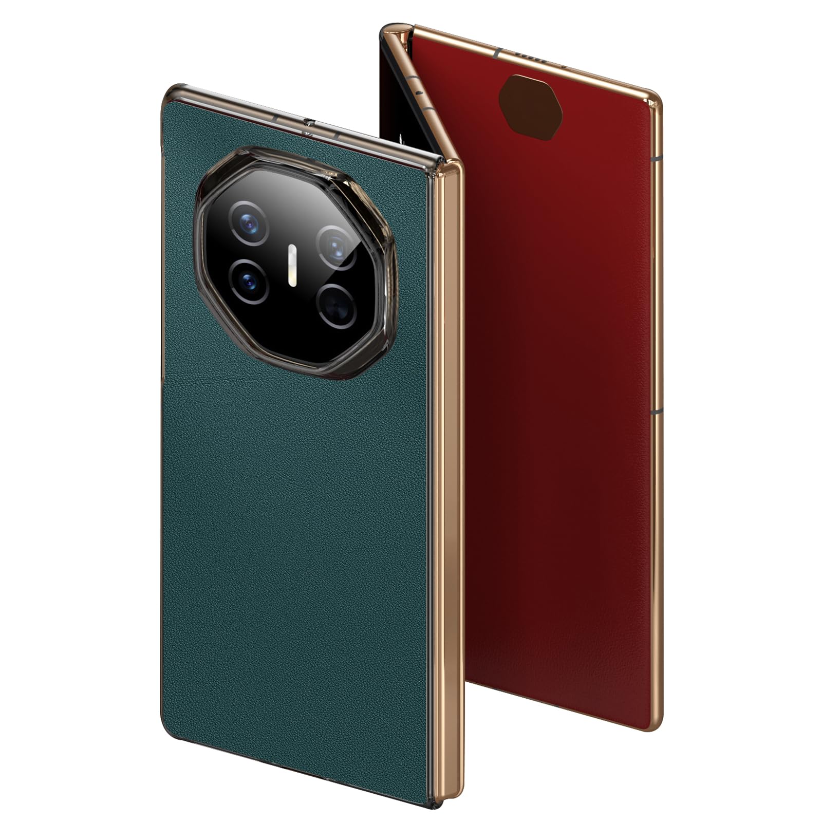 Back Case for Huawei Mate XT, Lightweight Vegan Leather Cover Luxury Plating Lens Gold Edge Slim Case Shockproof,Green