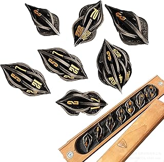 The Arcanum Dice Set for Table Games,3D Printed Carved Metal Dice Set Hollow Polyhedral DND RPG MTG Game Dice Set,Creative Craft Decoration,dice Game for Families and Friend (Black Gold)