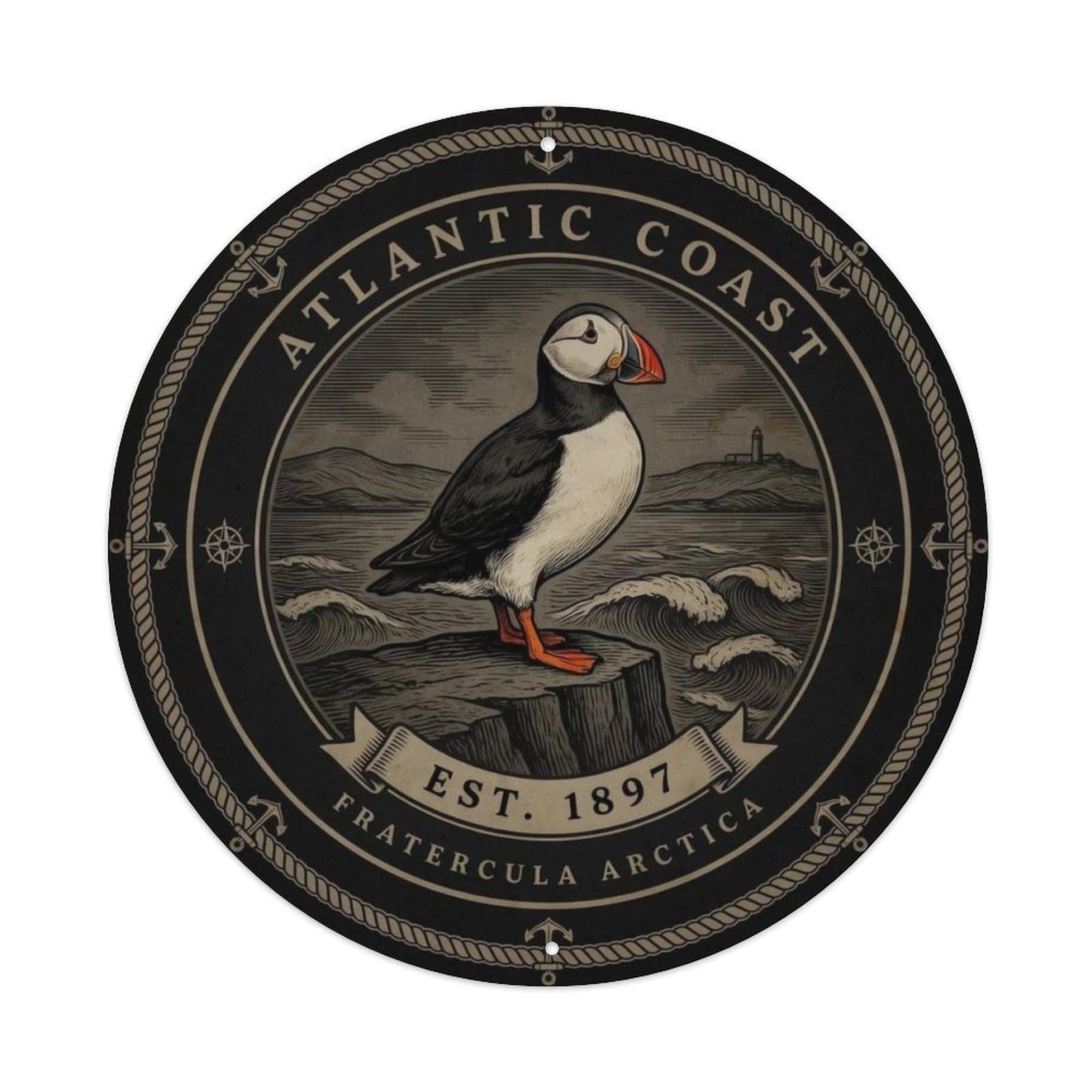 Vintage Puffin Cliff Metal Tin Sign Plaque