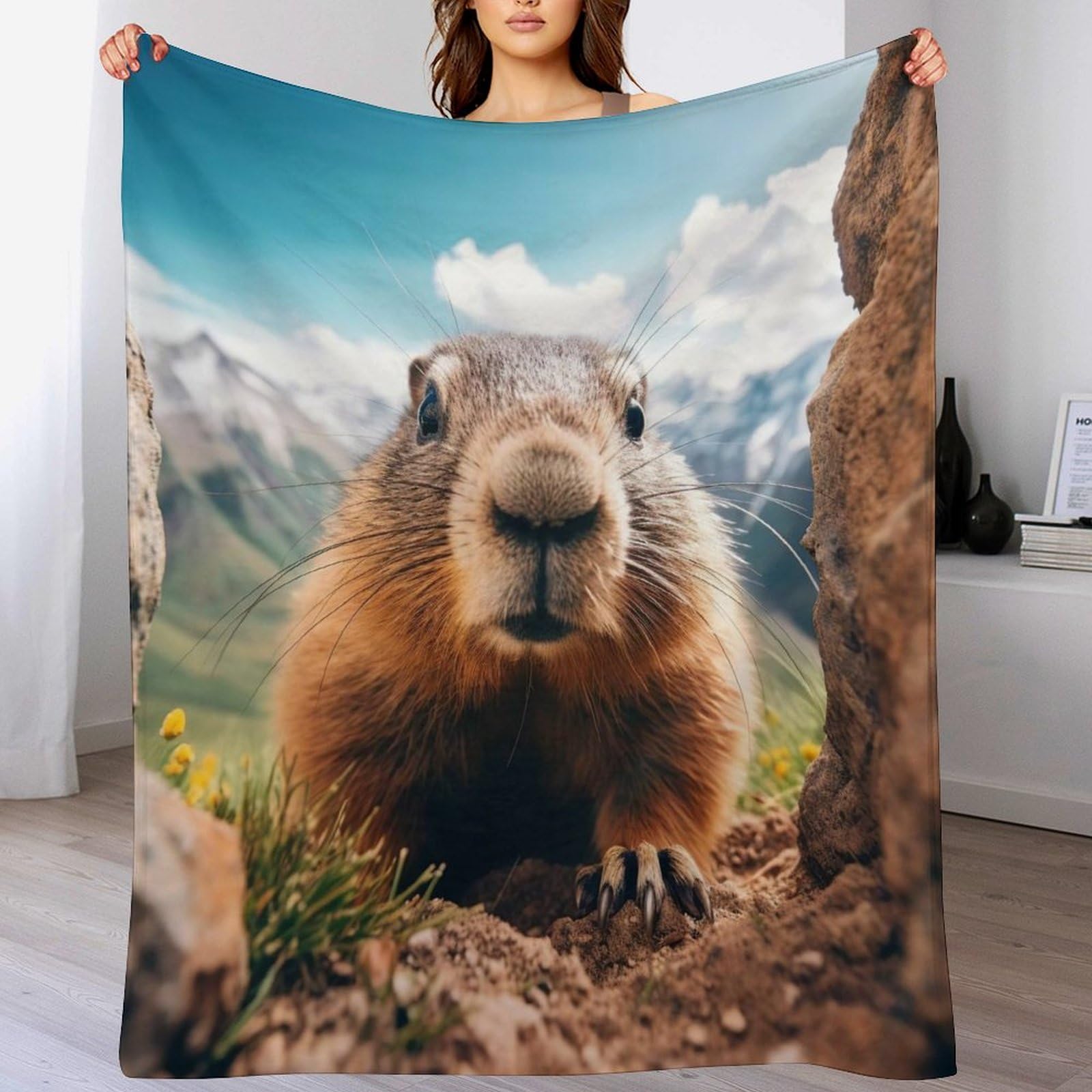 Manta de franela para sofá de marmota textil suave de alta densidad