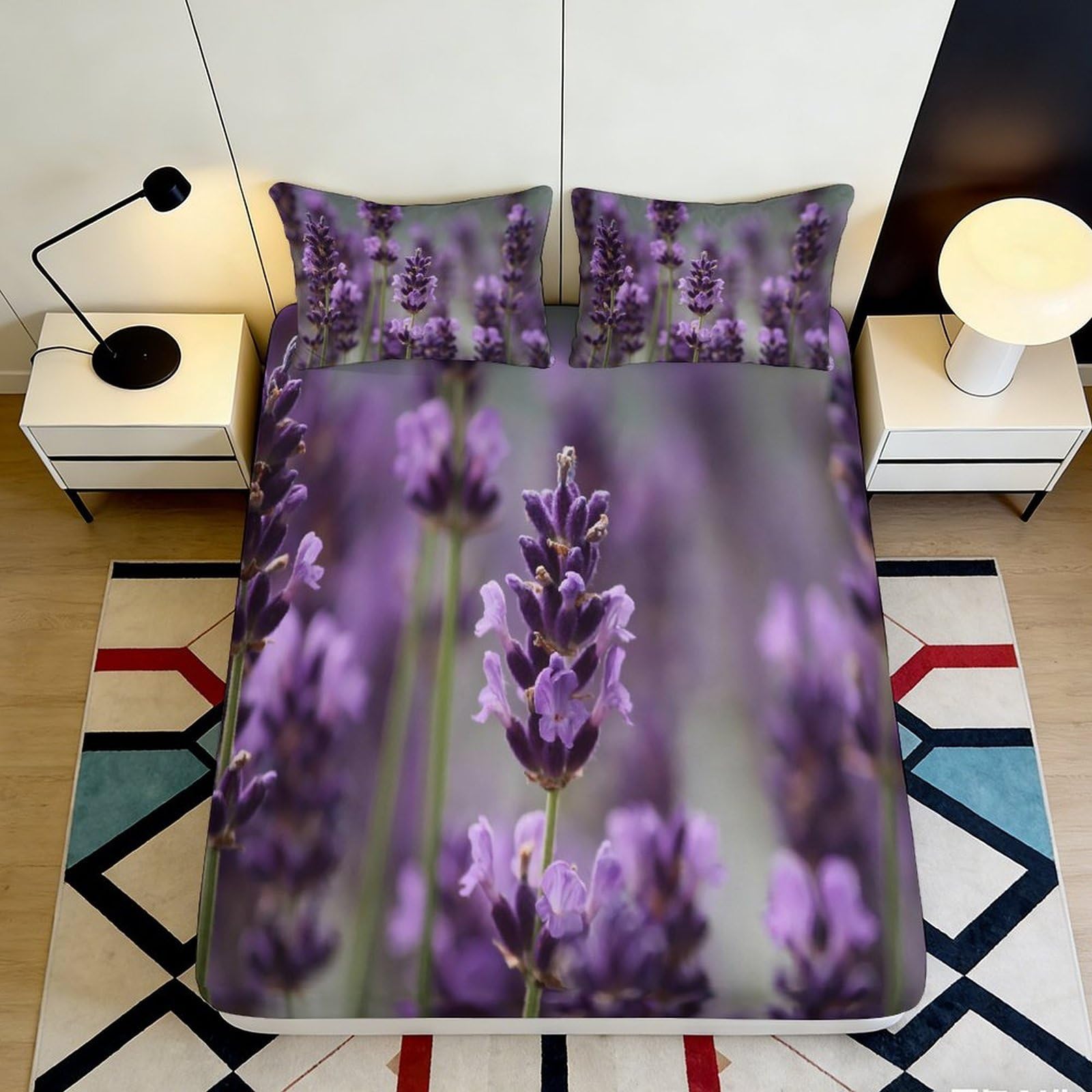 Pnayamiorkfel Style-8 3D Printed Lavender Blossom Fitted Sheet Microfiber Soft Purple Floral Mattress Cover For Bedroom Guest Room Decor 90X200x25cm