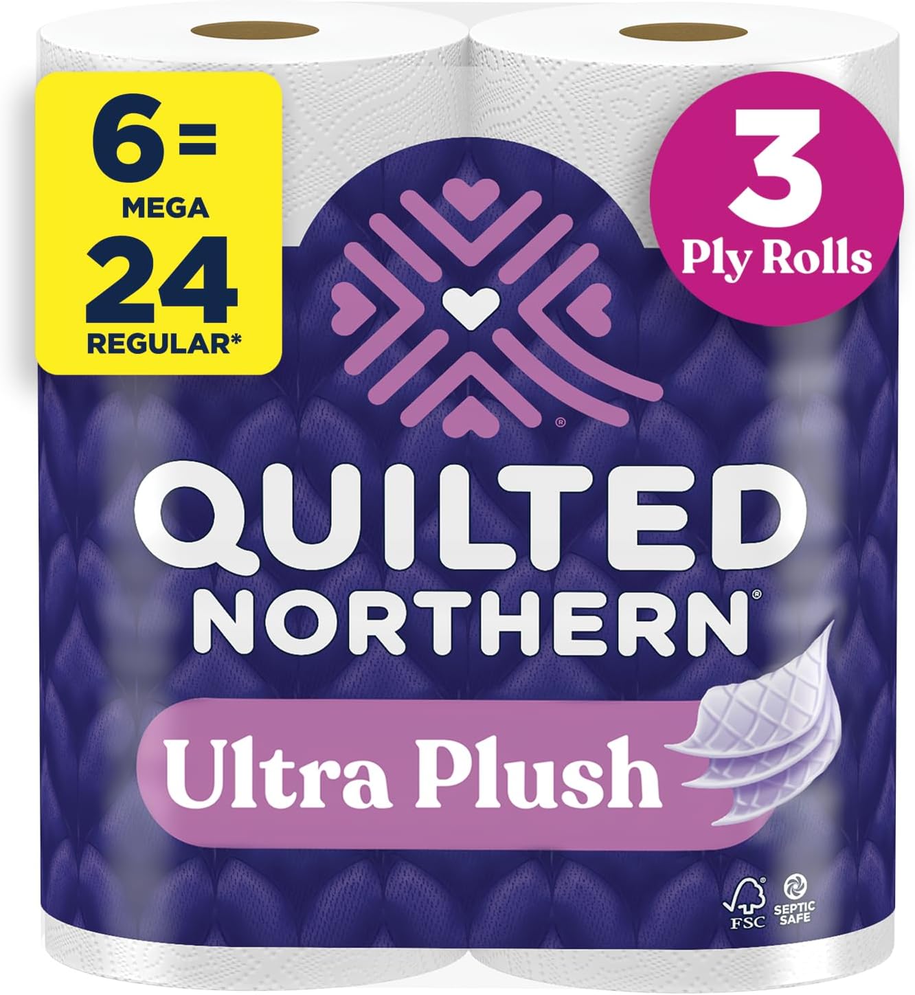 Quilted Northern Ultra Plush Toilet Paper, 6 Mega Rolls = 24 Regular Rolls