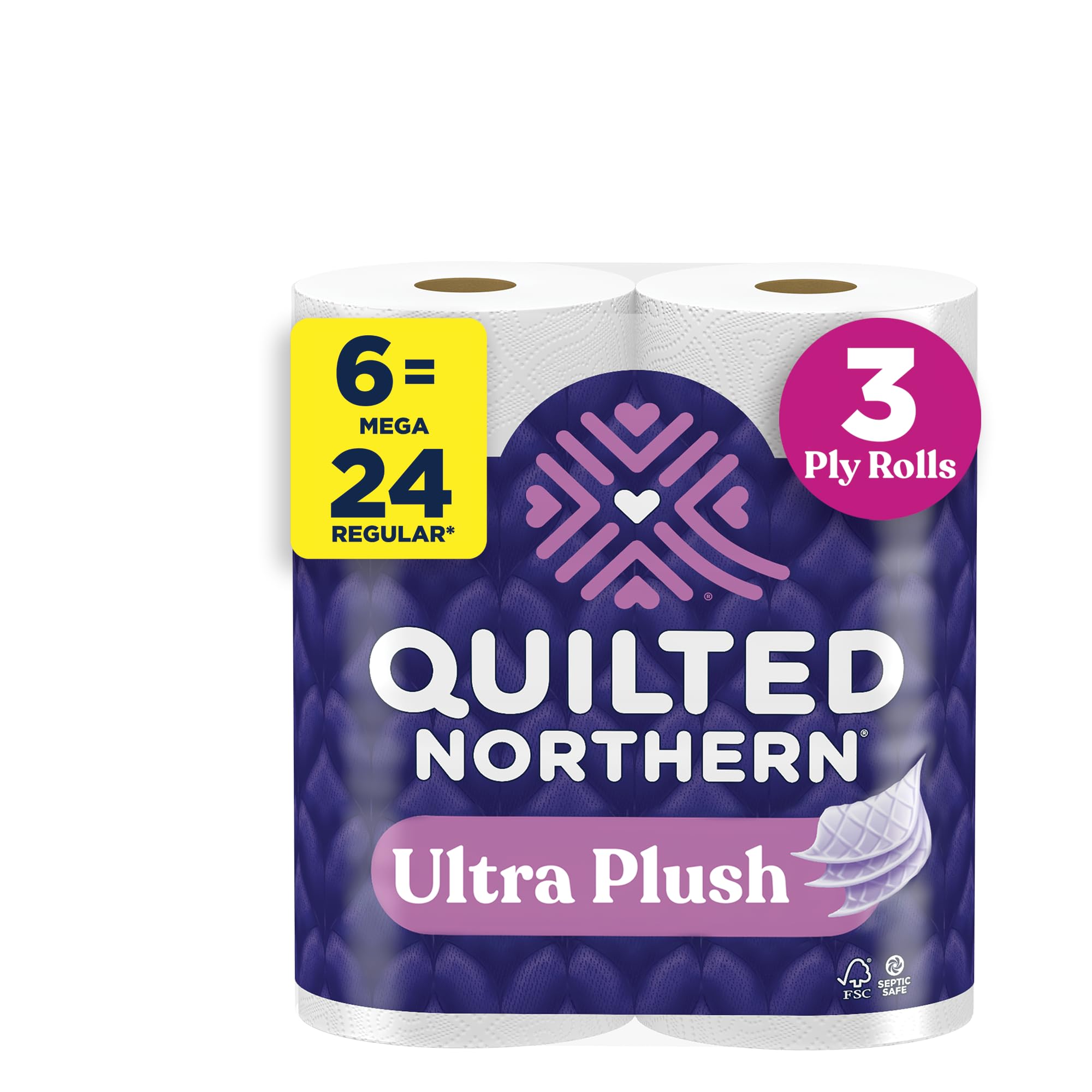 Quilted Northern Ultra Plush Toilet Paper, 6 Mega Rolls = 24 Regular Rolls