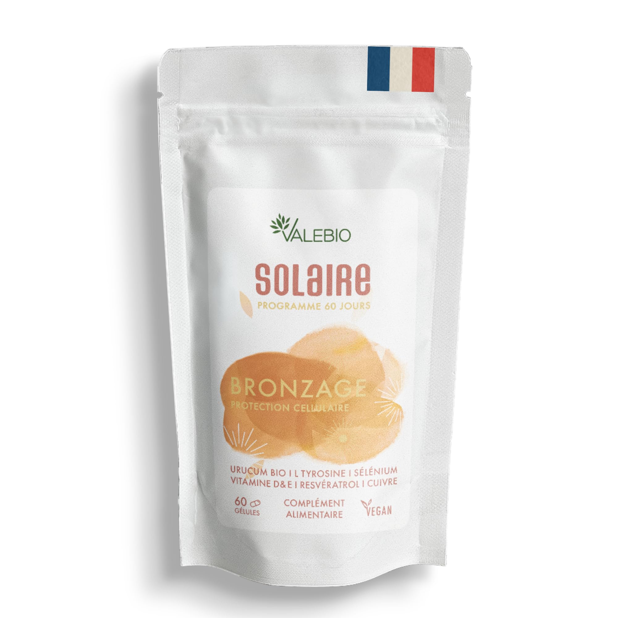 Complément alimentaire solaire | Accèlere et stimule le bronzage et prépare la peau | Vitamines D3 | 60 gélules | Valebio